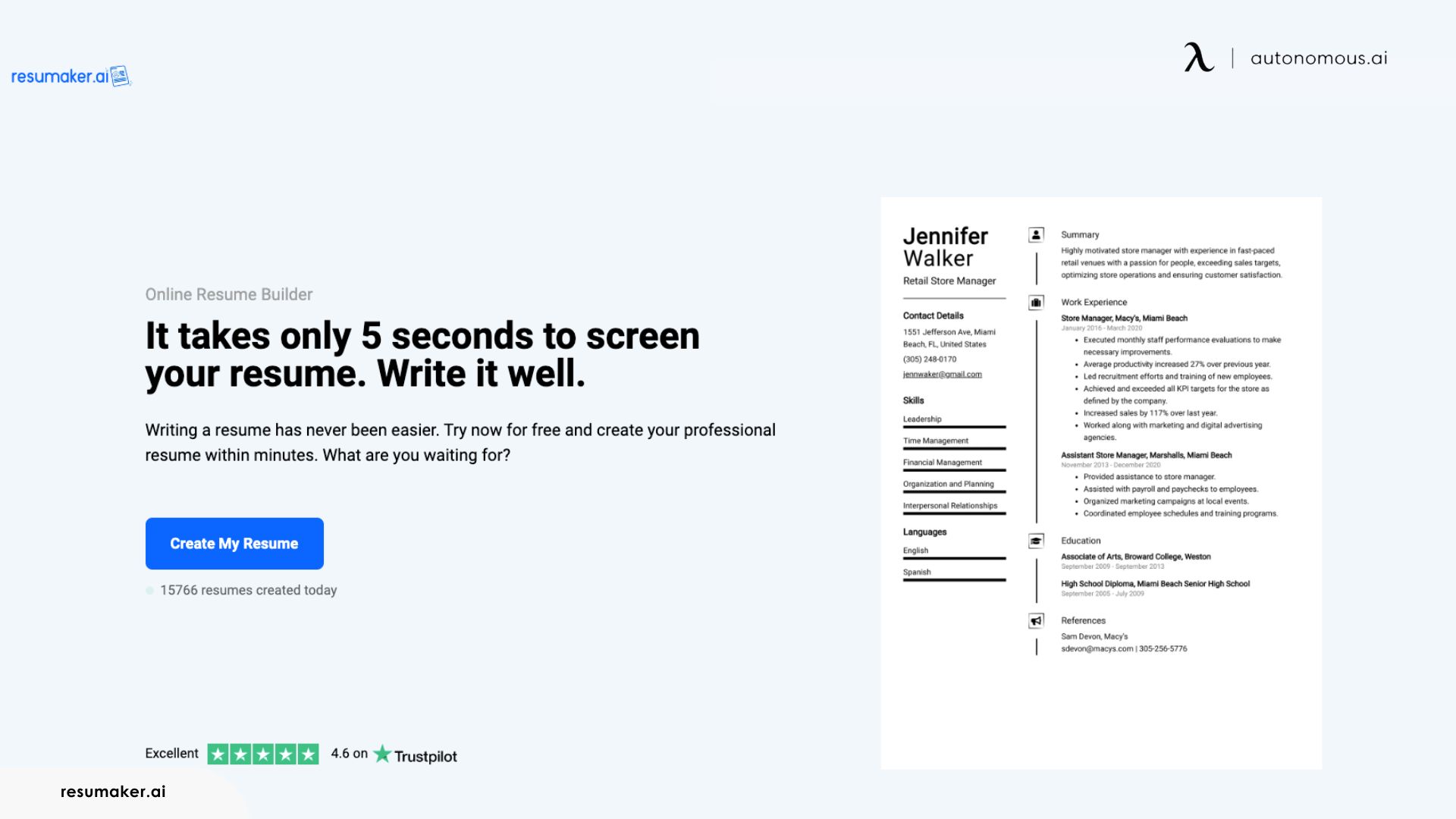 Resumaker.ai: Best for Pre-Written Resume Examples