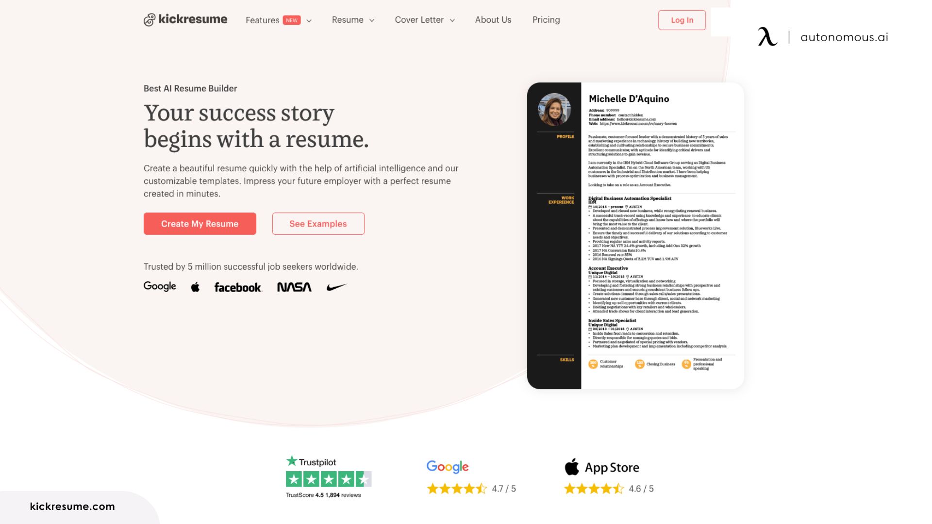 Kickresume: Best for Generating a Resume from Scratch