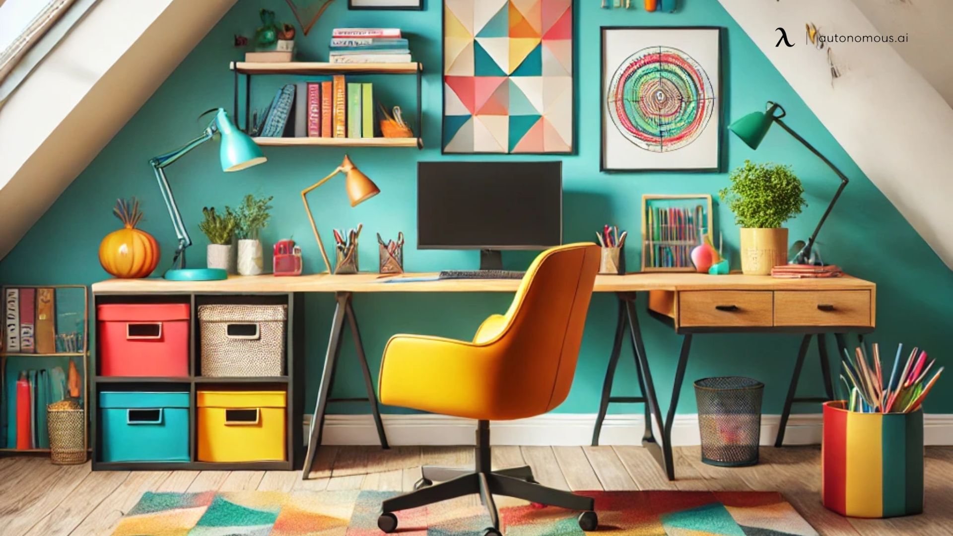 Attic Office with Colorful Accents