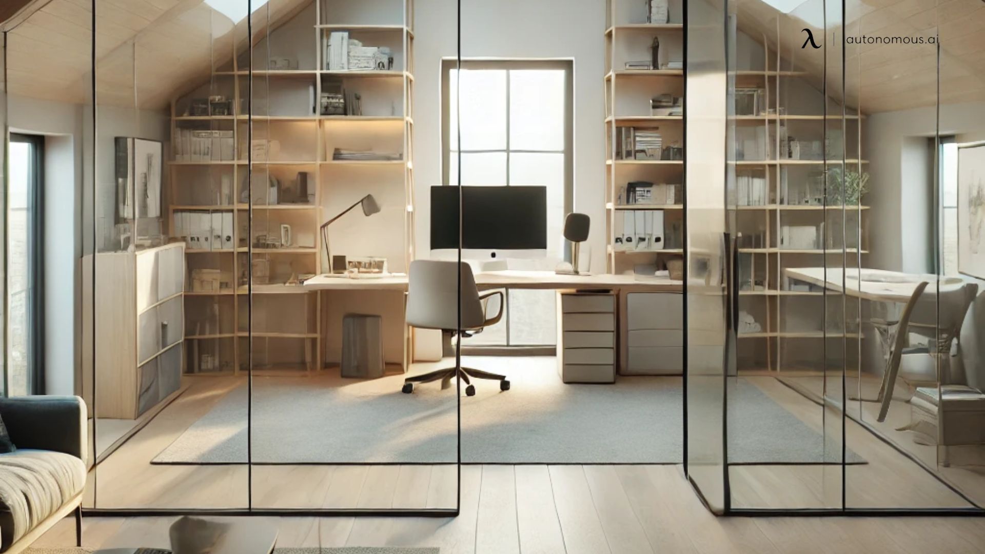 Attic Office with Glass Walls for Separation