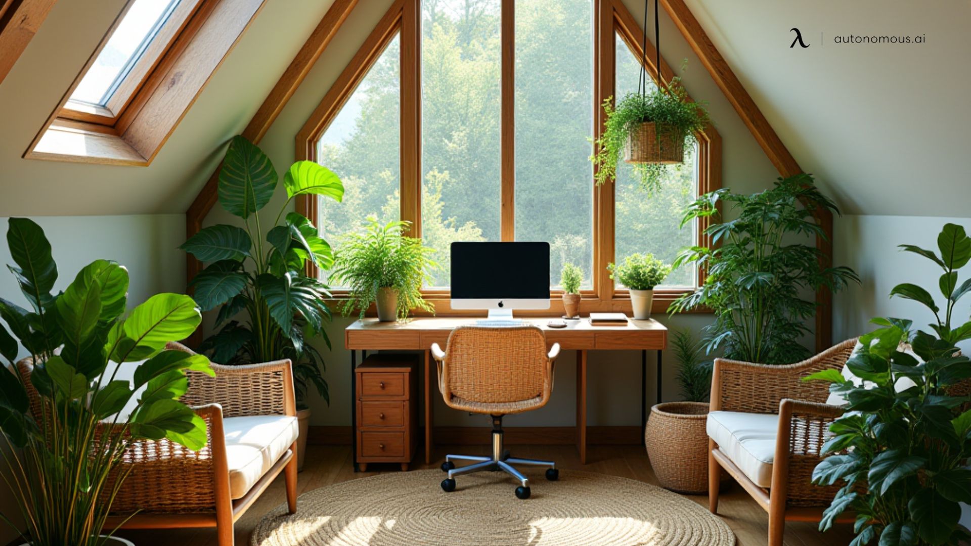 Attic Home Office with a Nature Theme