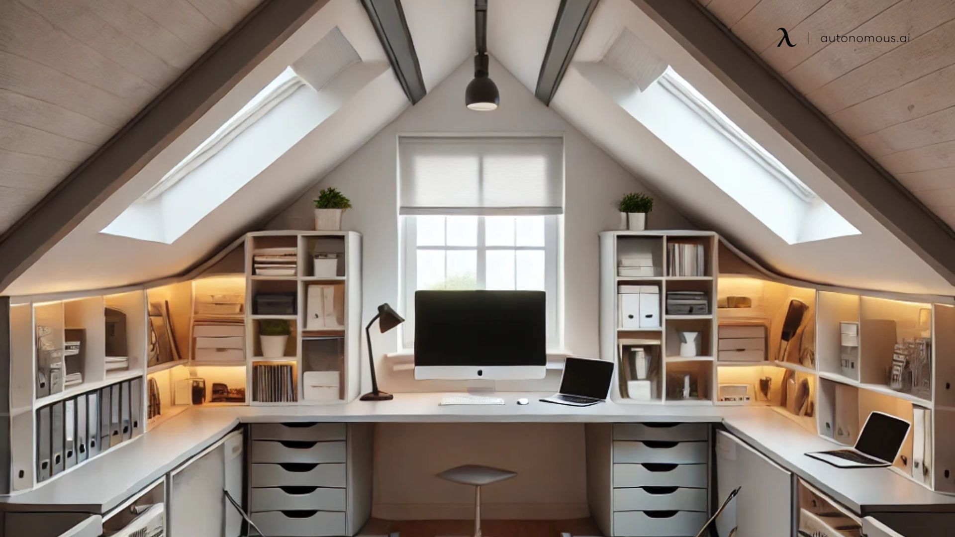 Functional Attic Office with Hidden Storage