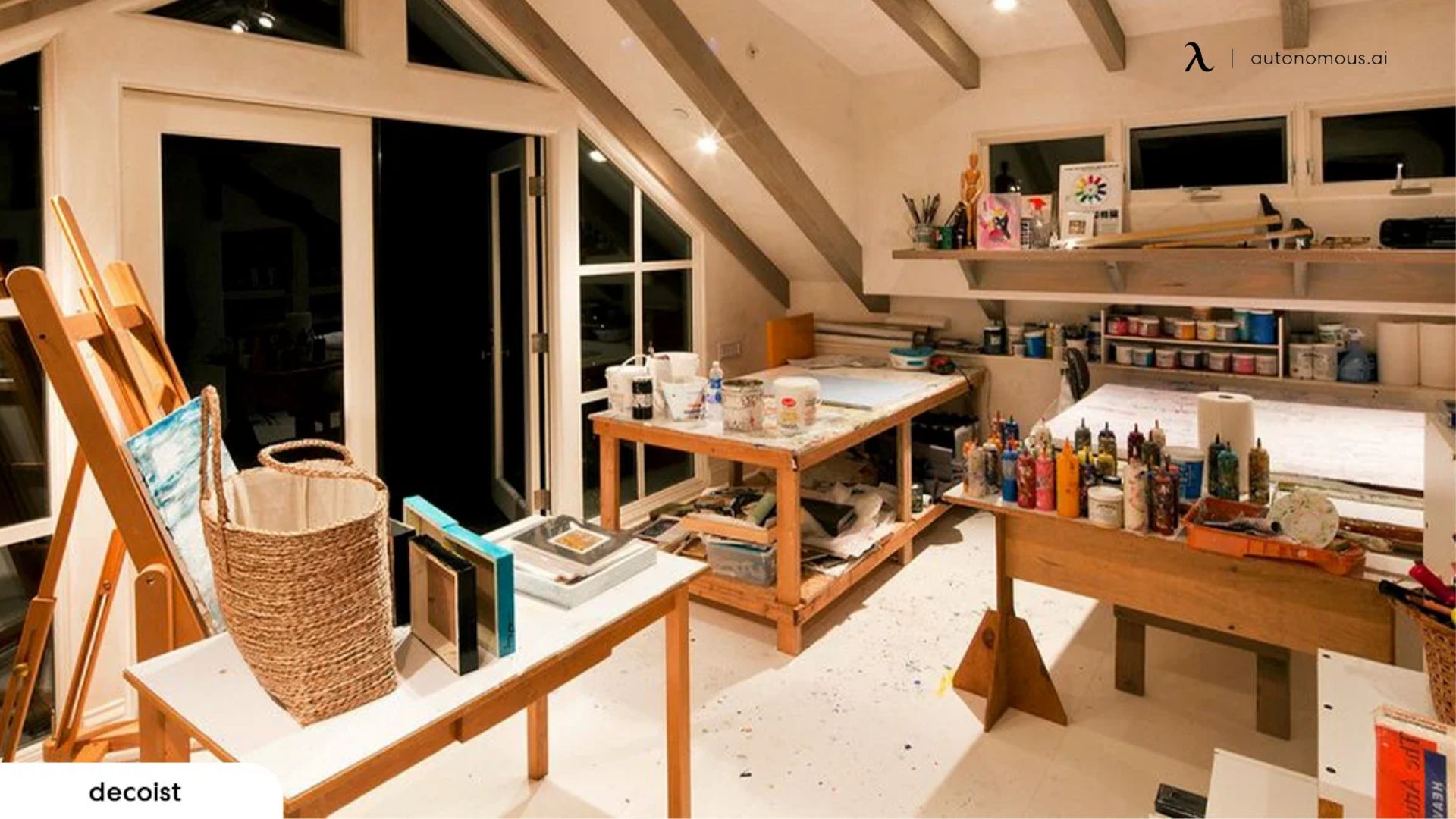 Attic Office with Warm Lighting