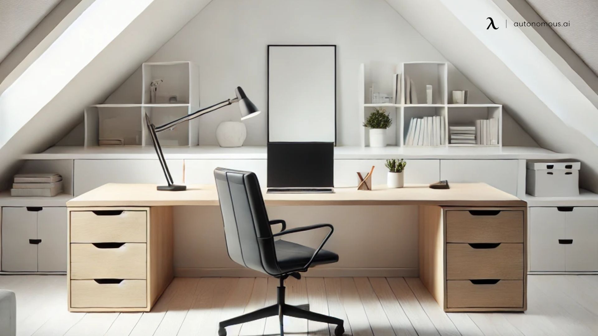 Minimalist Attic Workspace with White Walls