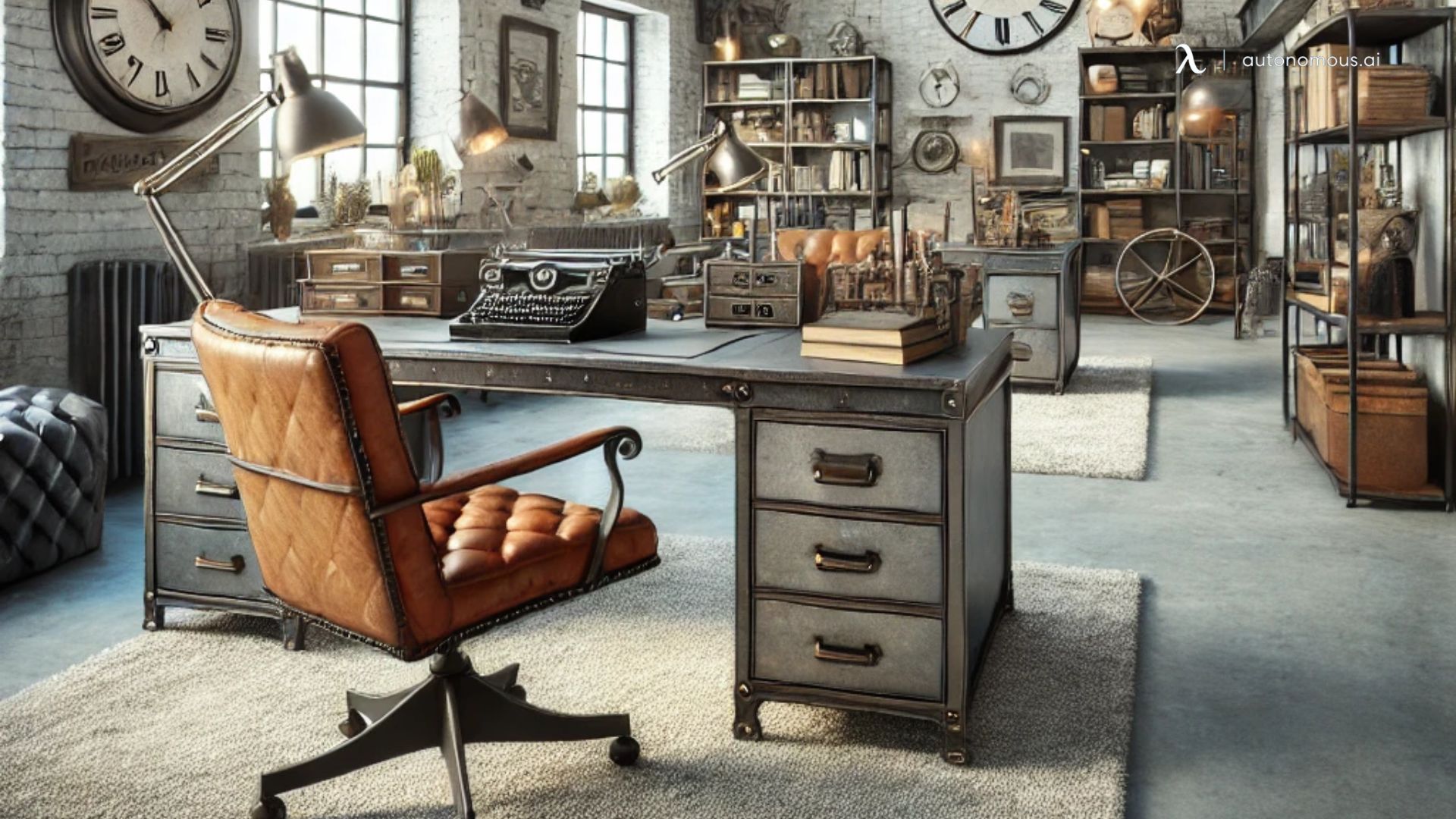 Industrial-Chic Attic Office with Metal Accents