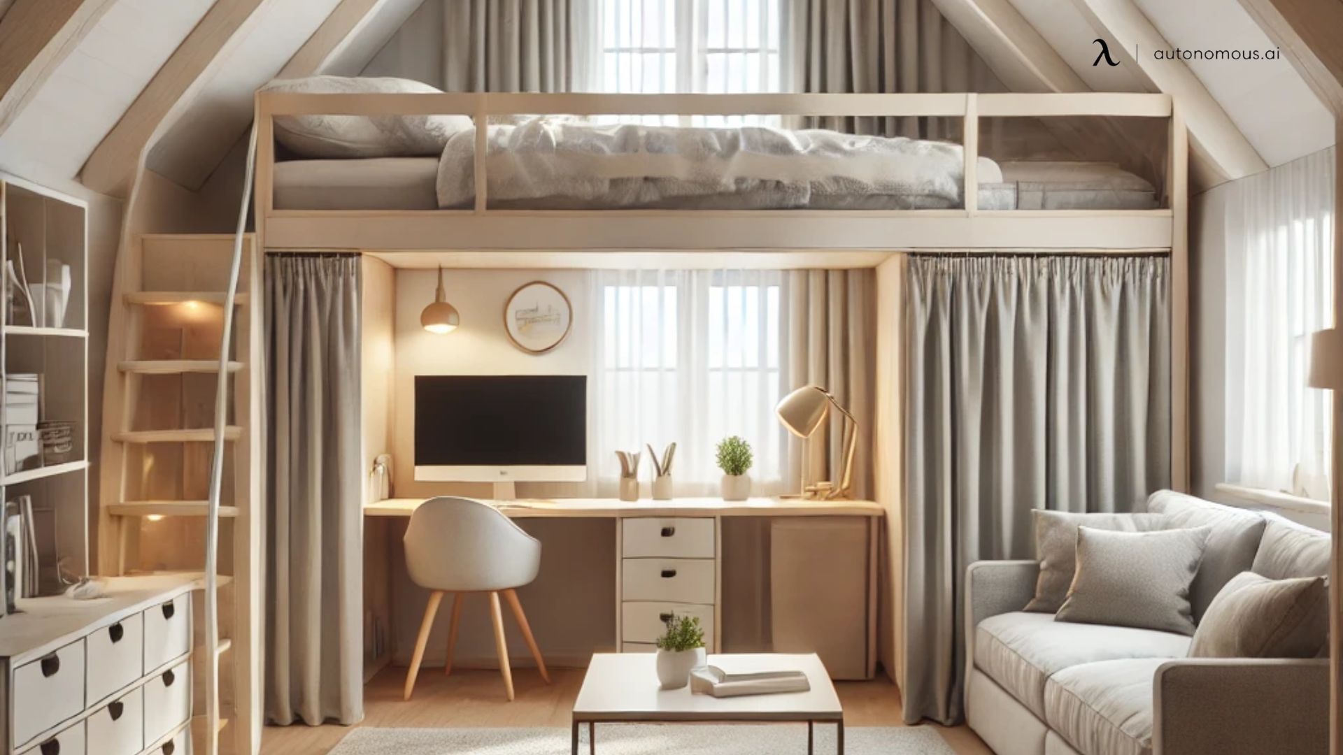 Attic Office with a Loft Bed for a Guest Room