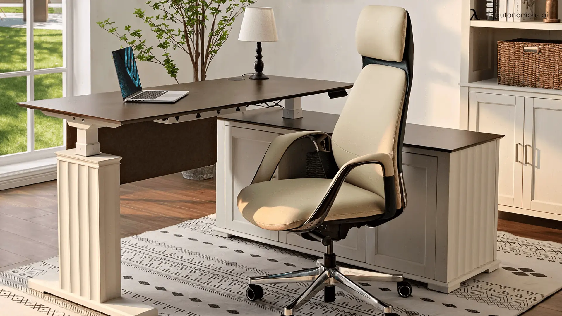 Attach decorative panels or screens to the sides of your desk to hide the legs entirely