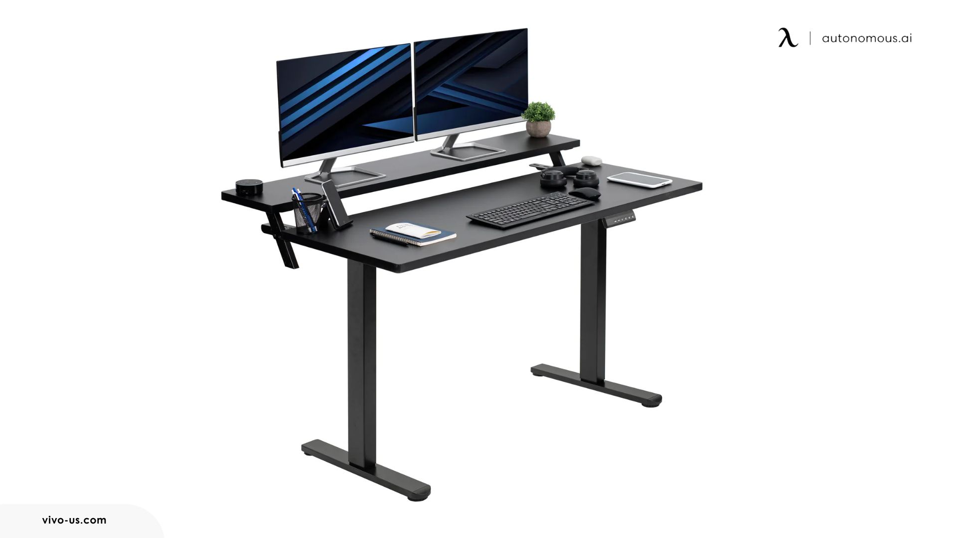 VIVO Black Dual Tier Dual Motor Electric Desk