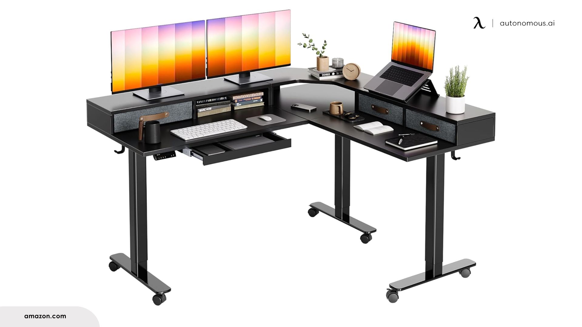 Claiks Store Triple Motor L-Shaped Standing Desk with Drawers