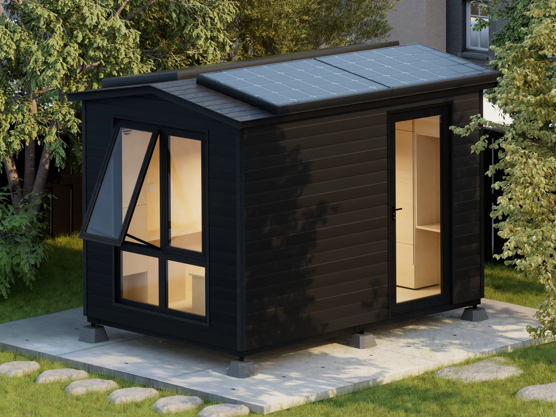 this pod provides a flexible, energy-efficient space for sleep, work, or leisure.