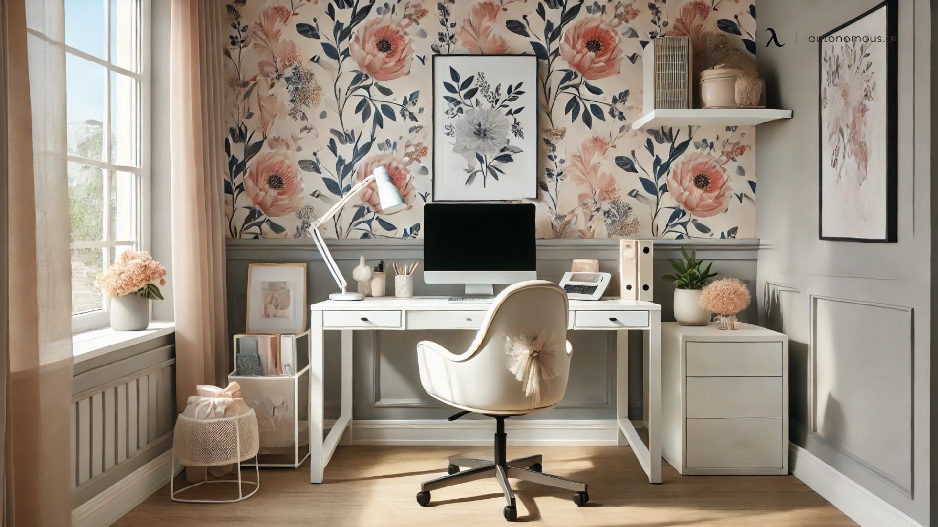 Floral Print home office accent wall ideas