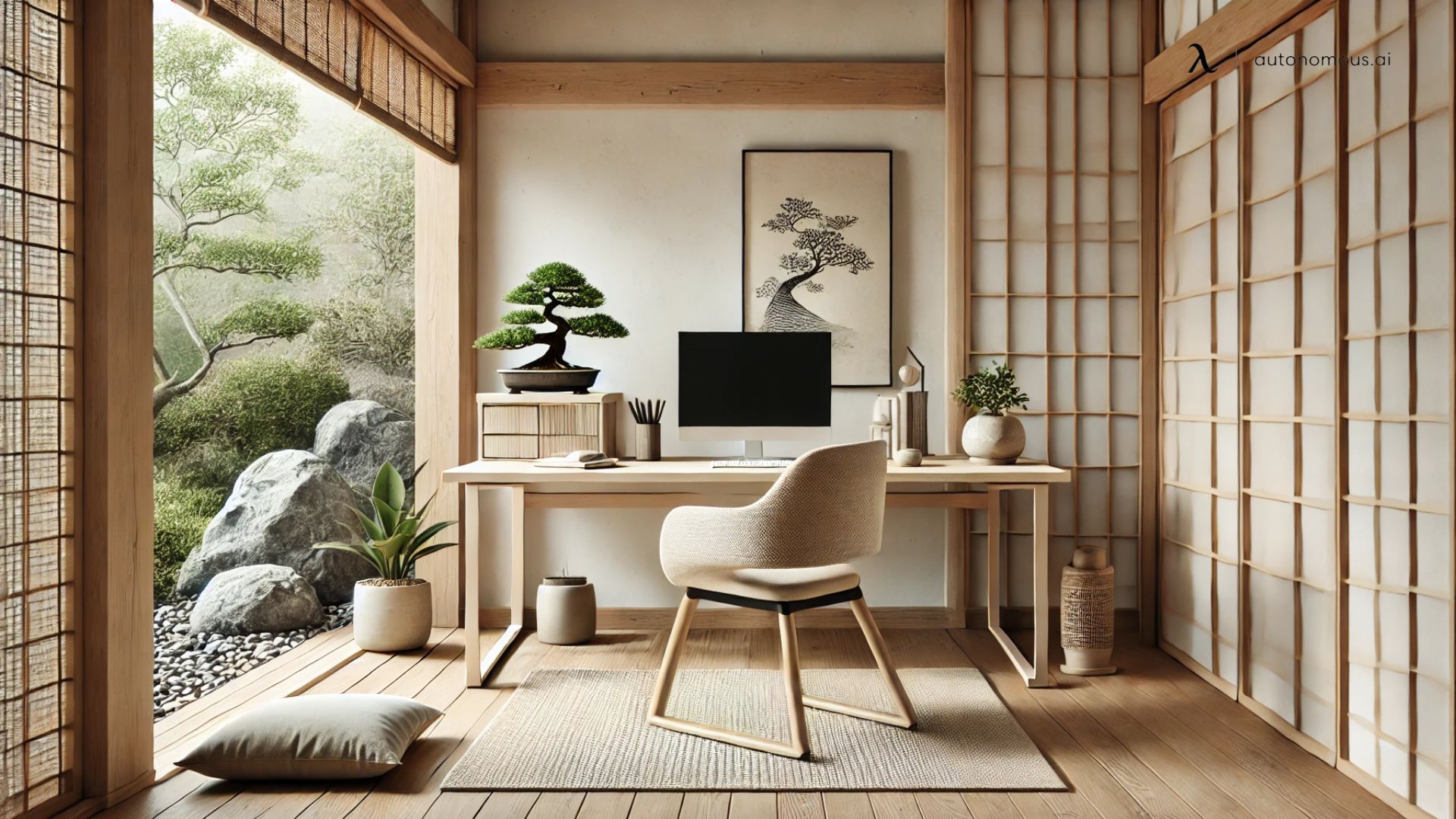 What is the ideal Feng Shui desk placement in a home office?