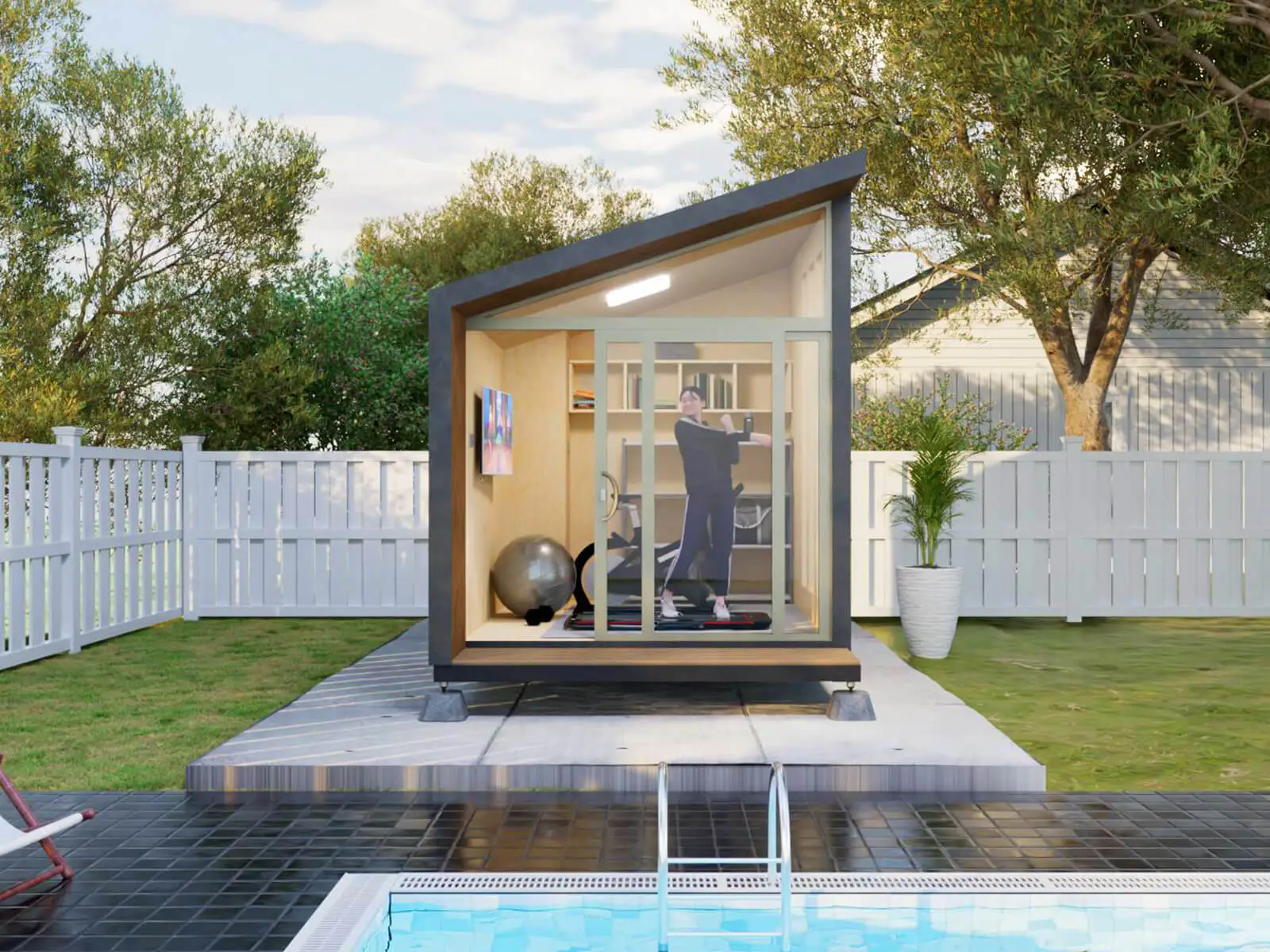 A pool house serves as a functional and stylish extension of your backyard oasis