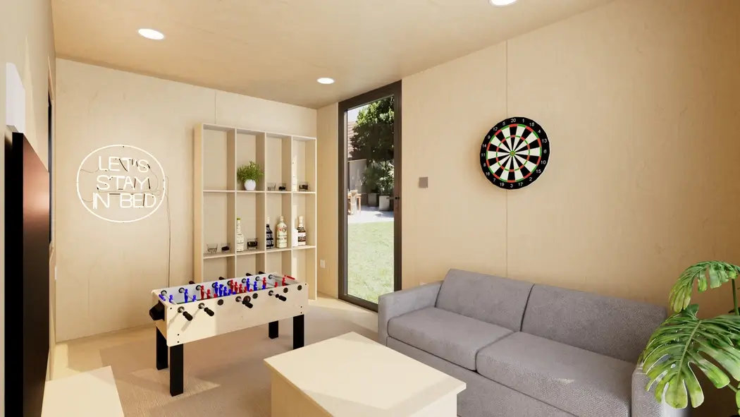 A man cave shed is the ultimate retreat for relaxation and entertainment.