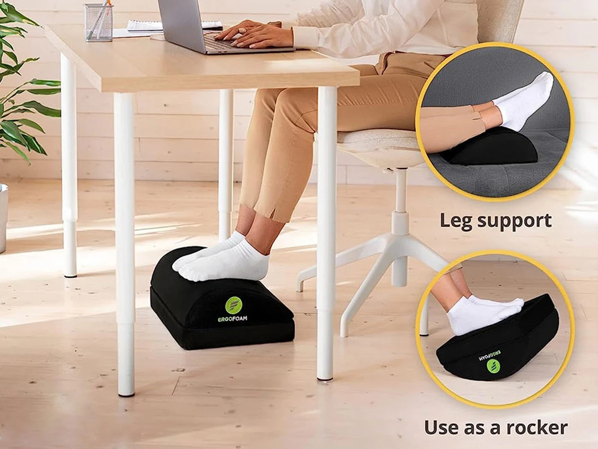 ErgoFoam Adjustable Desk Foot Rest: Orthopedic Teardrop Design