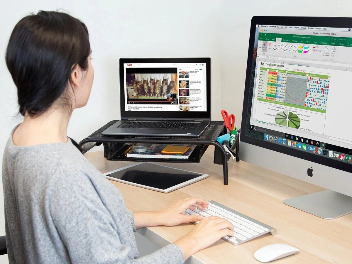 Mount-It! Metal Mesh Computer Monitor Stand with Pullout Drawer