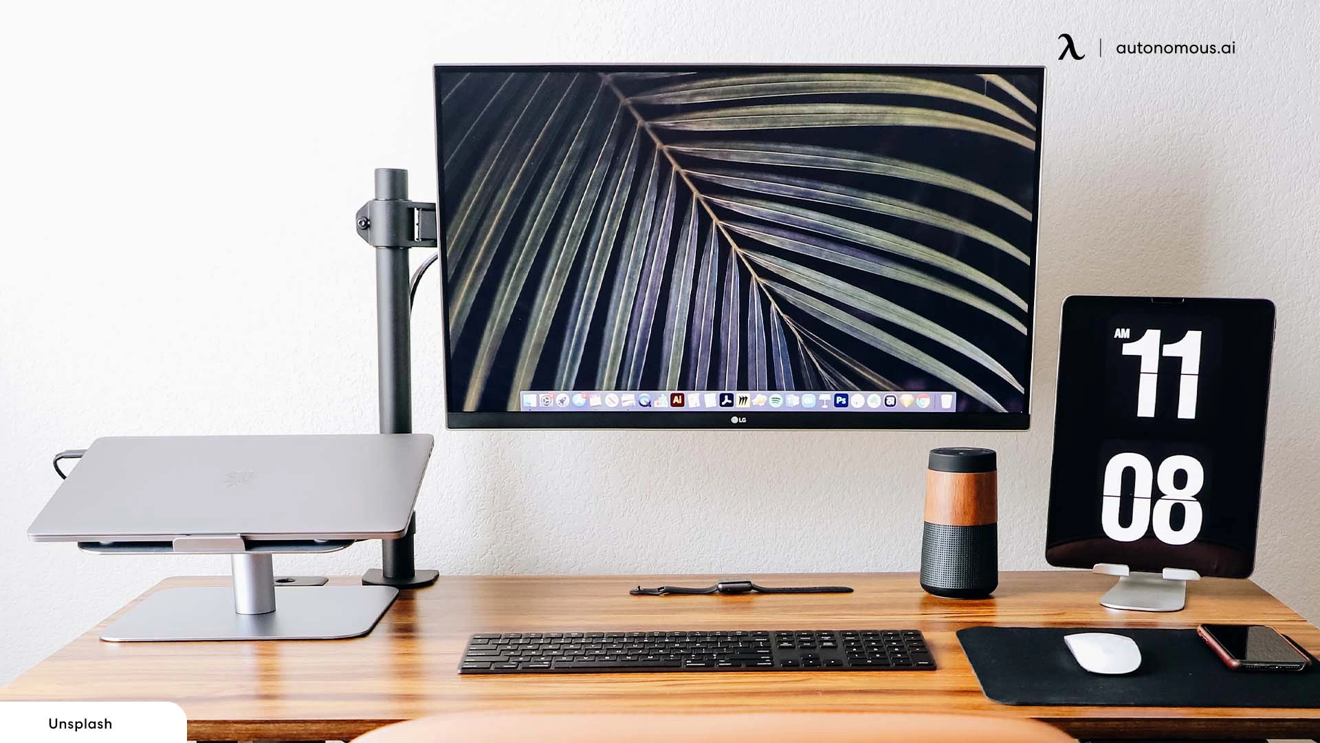walnut desk with glass