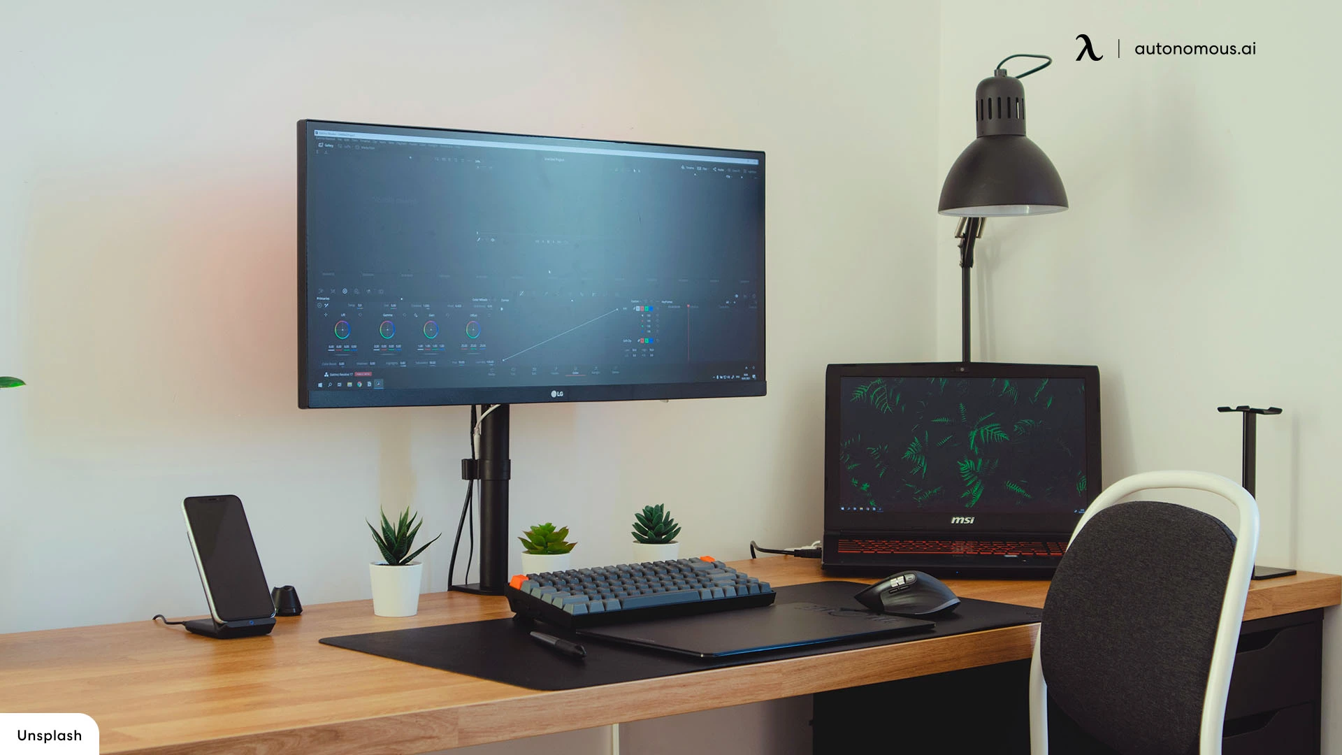 walnut wood desk setup for home