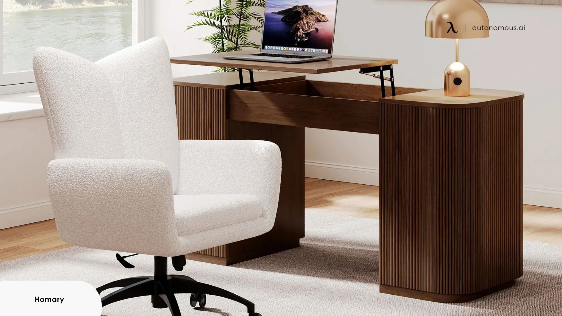 Modern Boucle White Adjustable Office Chair