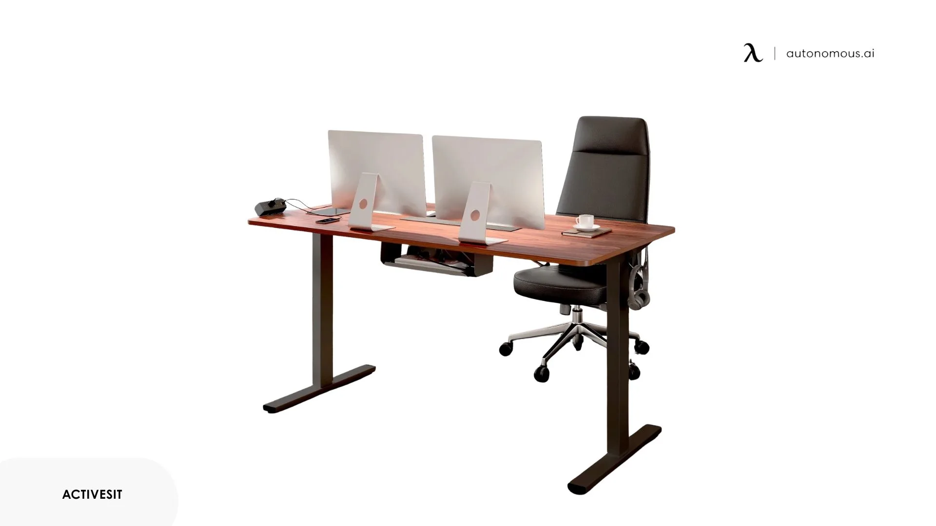 ACTIVESIT Black and Mahogany Height Adjustable Standing Desk