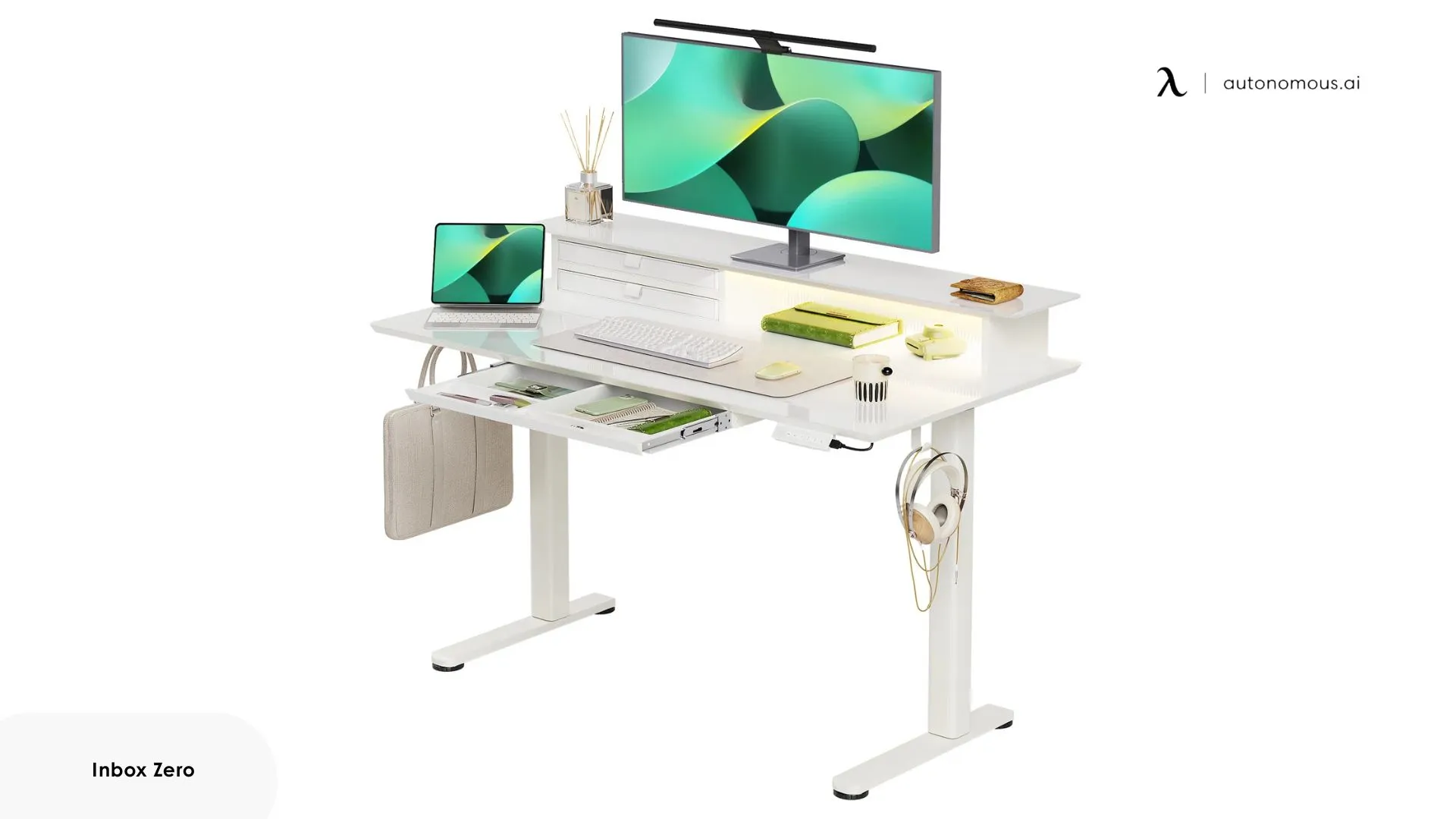 Inbox Zero Tempered Glass Standing Desk