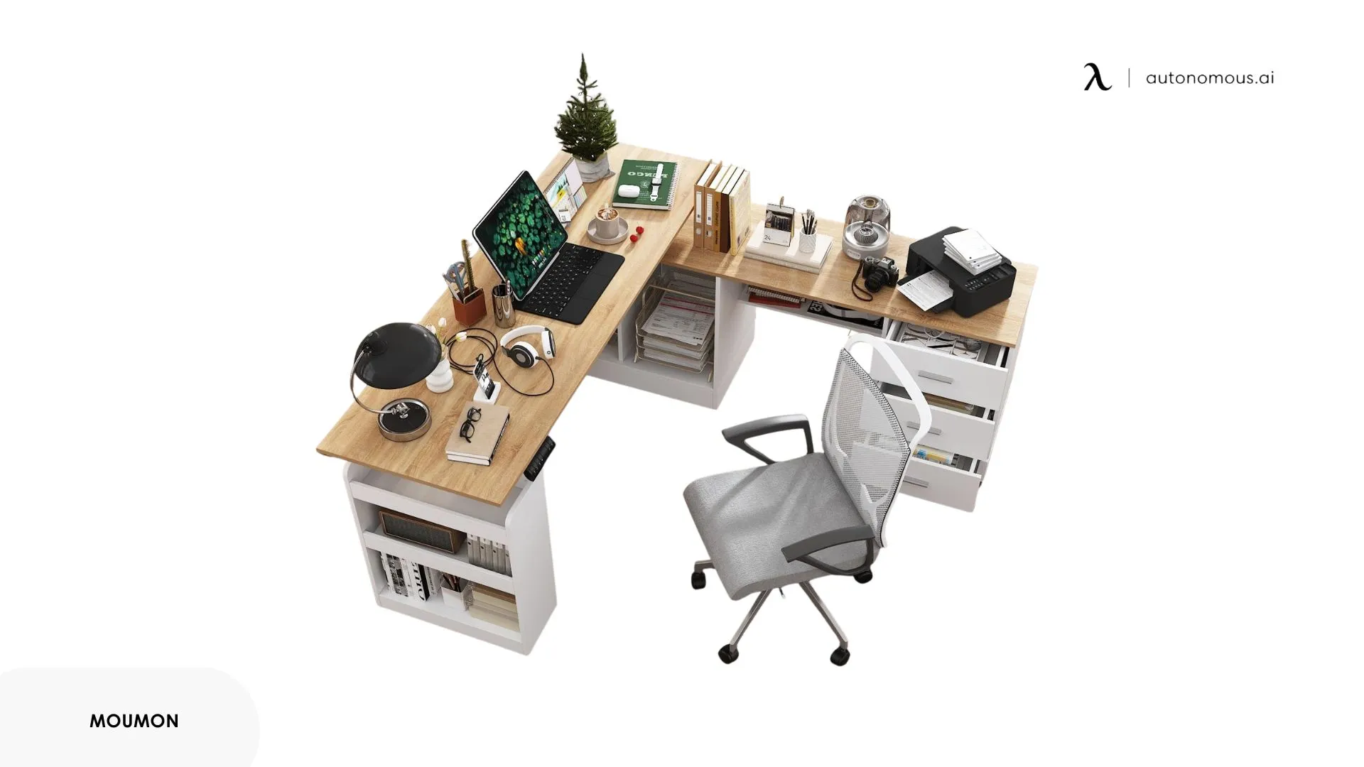 MOUMON L Shaped Standing Desk With Drawers And Shelves