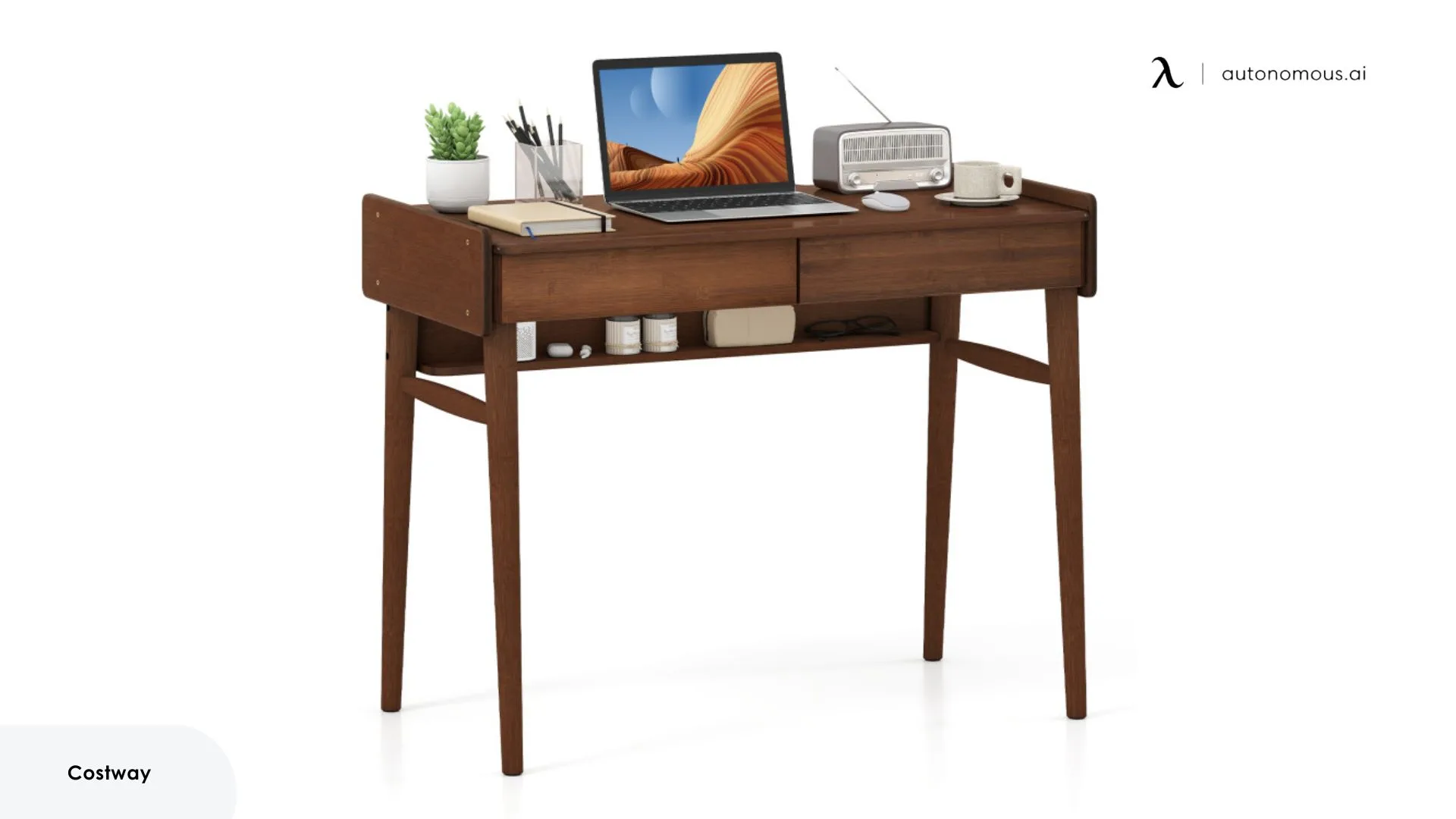 Costway Bamboo Writing Desk With Storage