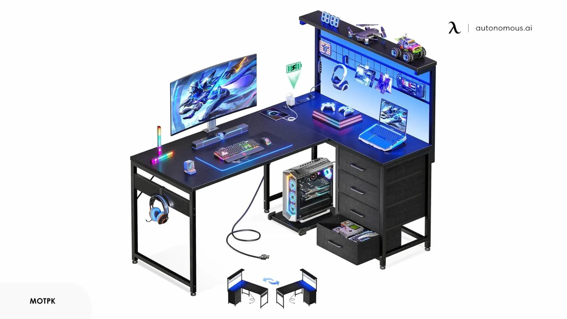 MOTPK L Shaped Gaming Desk with Shelf