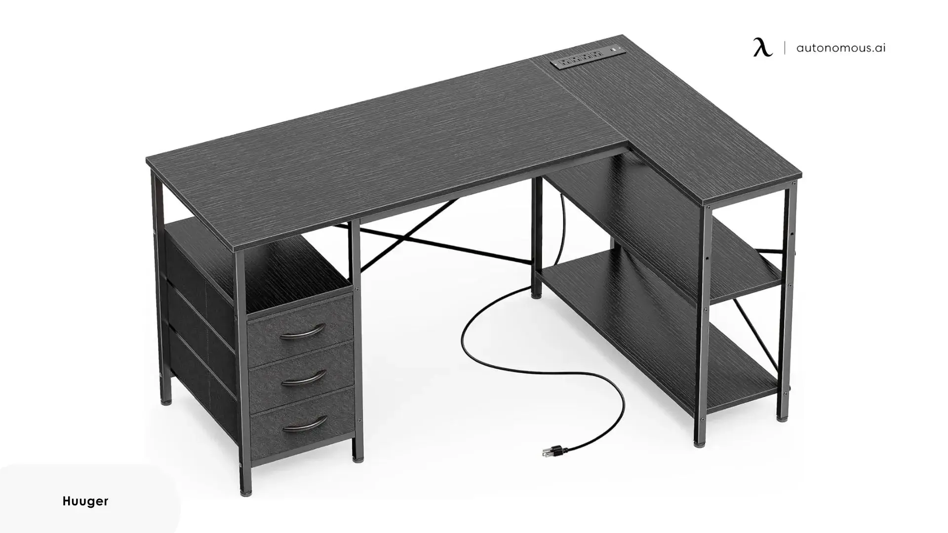 Huuger L Shaped Office Desk with Power Outlets