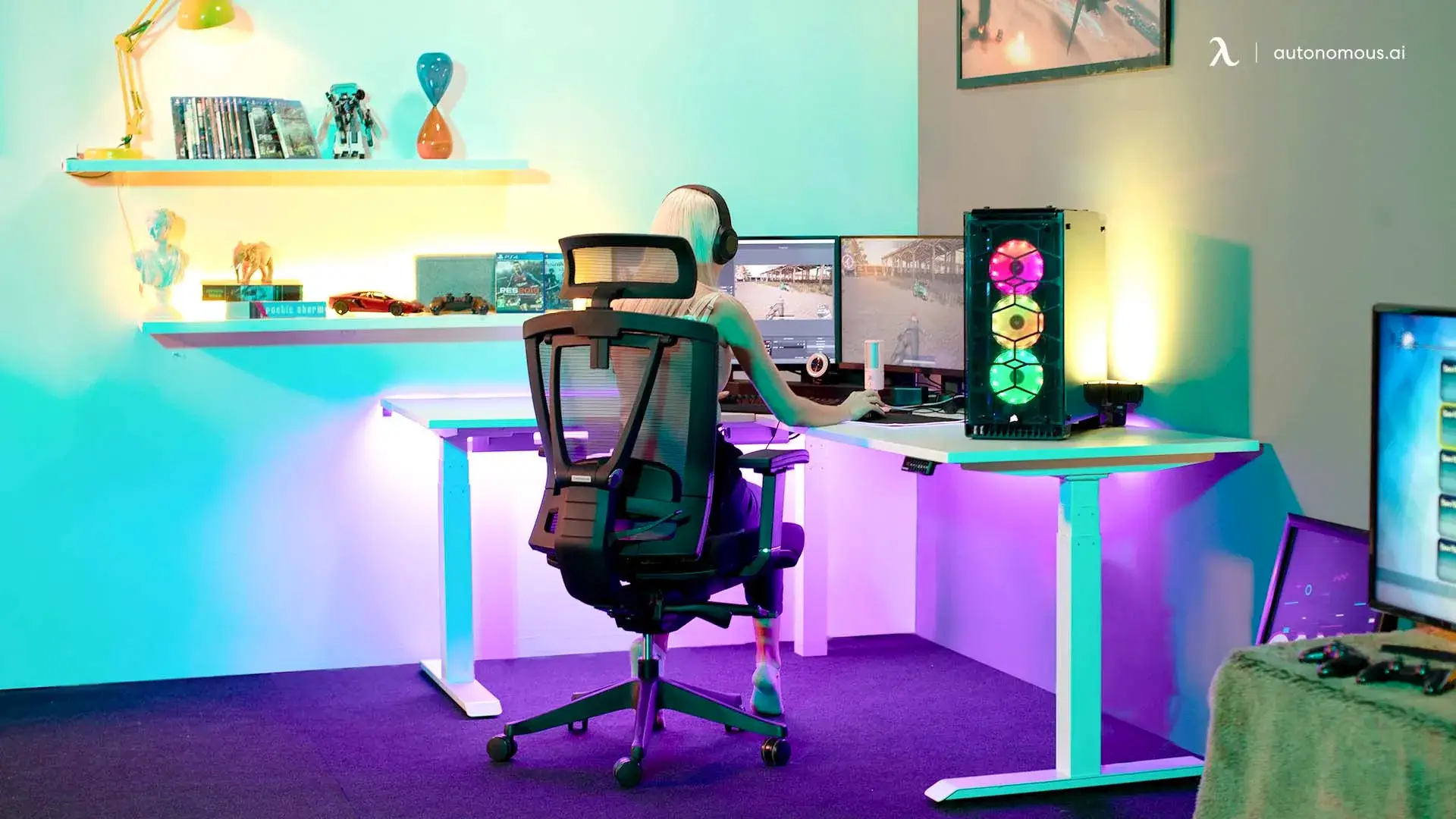 Adjust the desk height so your elbows rest at a 90-degree angle