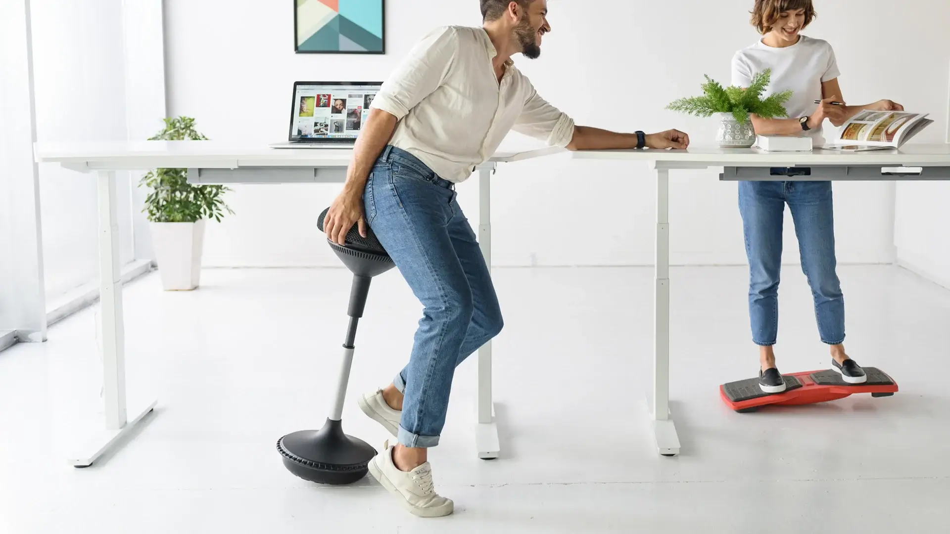 An office saddle chair pairs effectively with height-adjustable desks