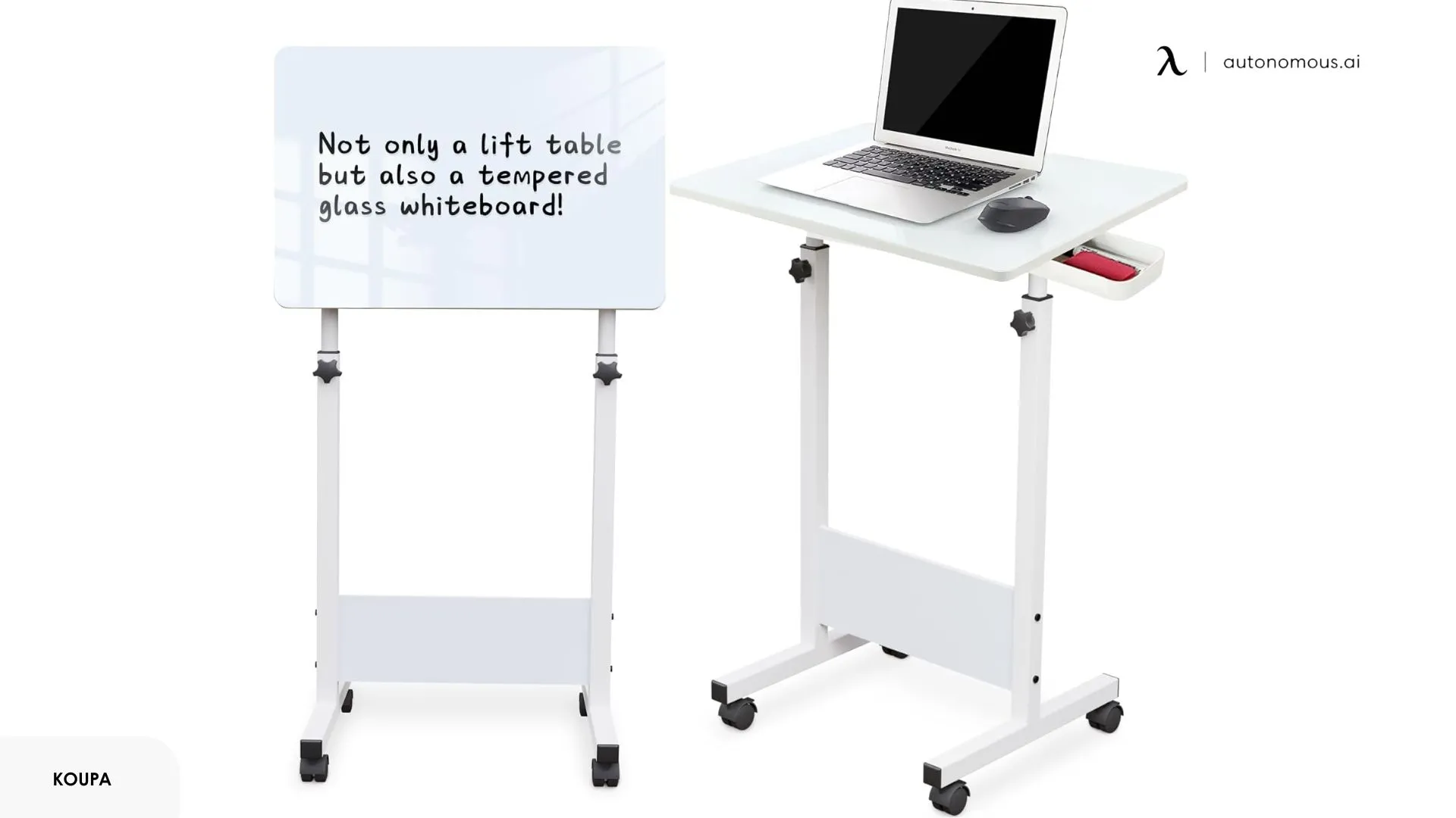 KOUPA Adjustable Height Standing Desk with Writable Tempered Glass Desktop