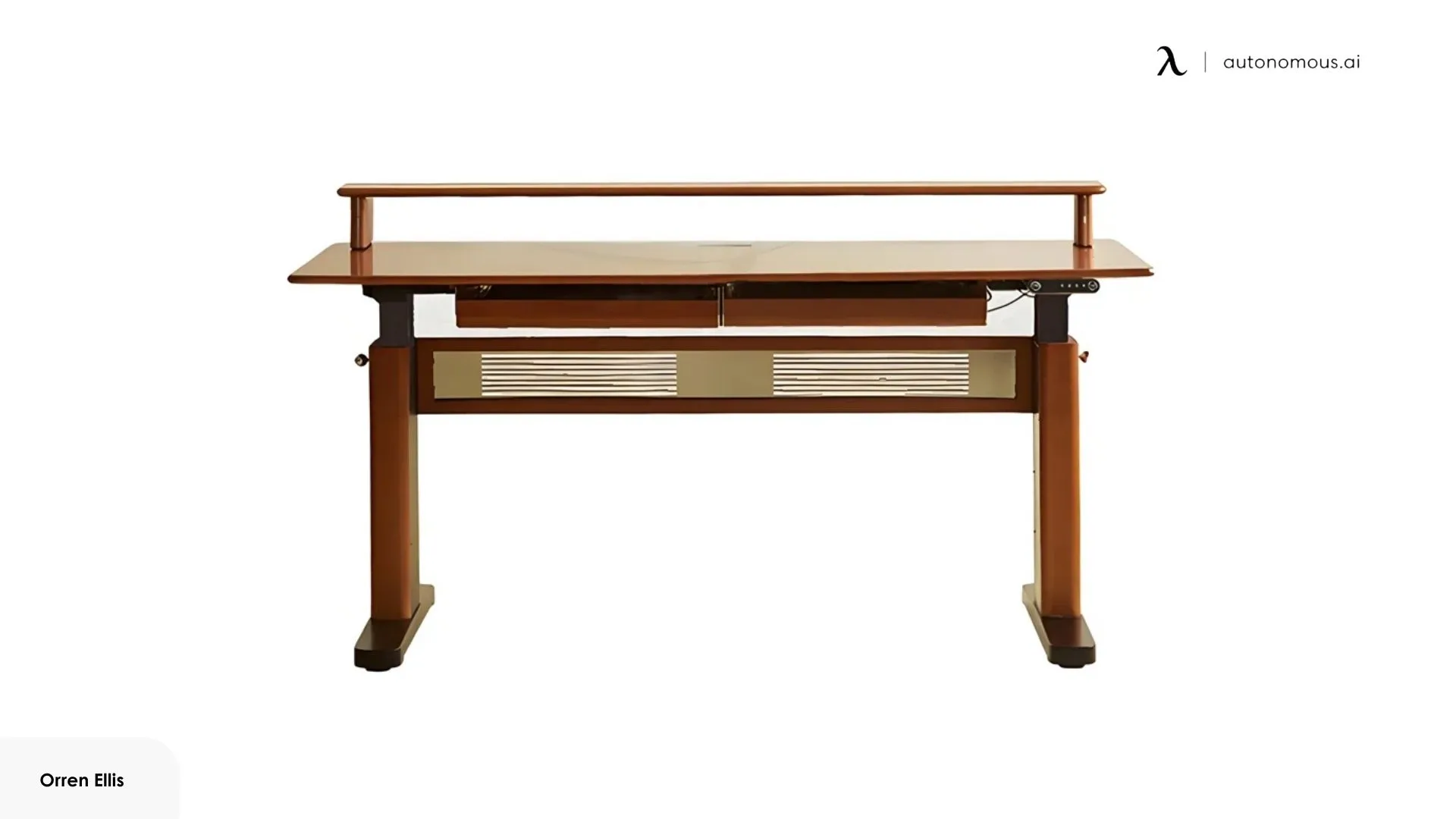 Orren Ellis Retro Brown Solid Wood Boxwood Electric Height-Adjustable Desk