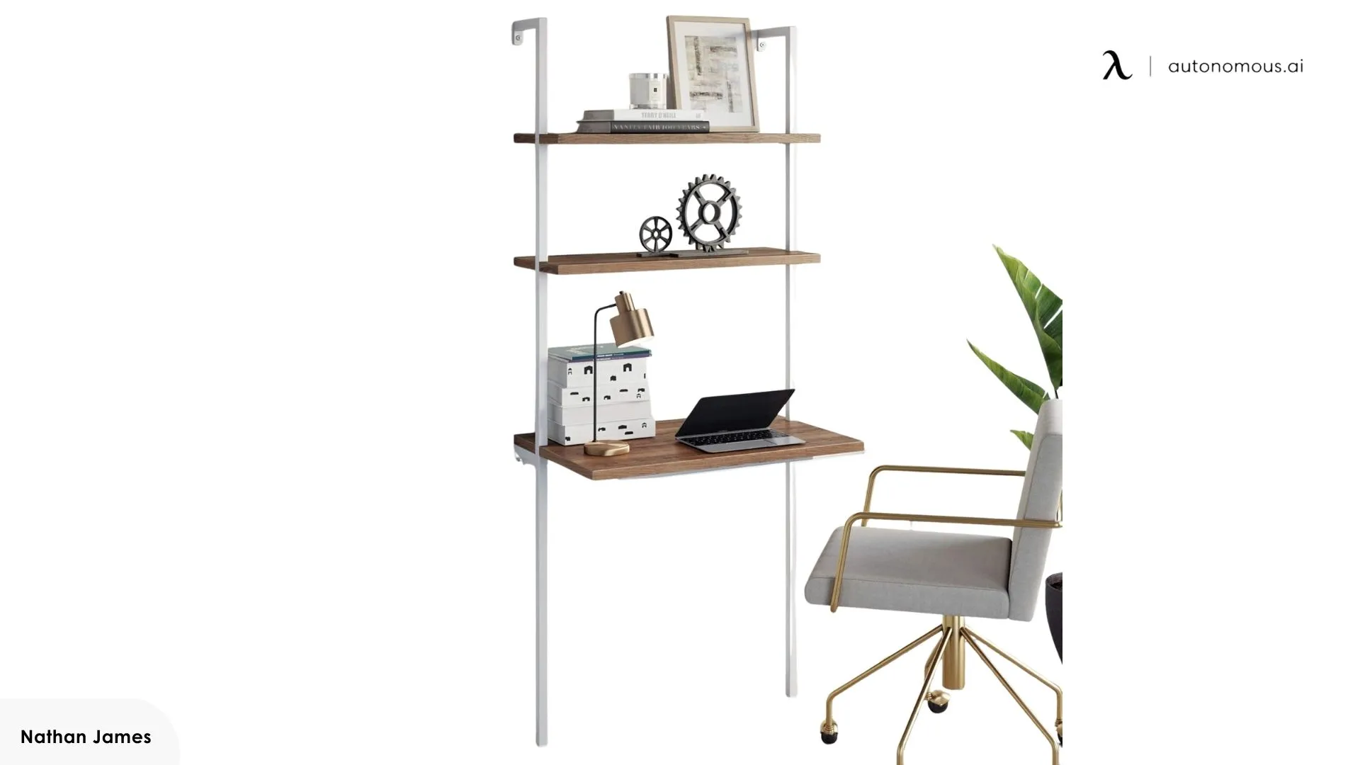 Nathan James Theo 2-Shelf Industrial Wall Mount Ladder Desk 