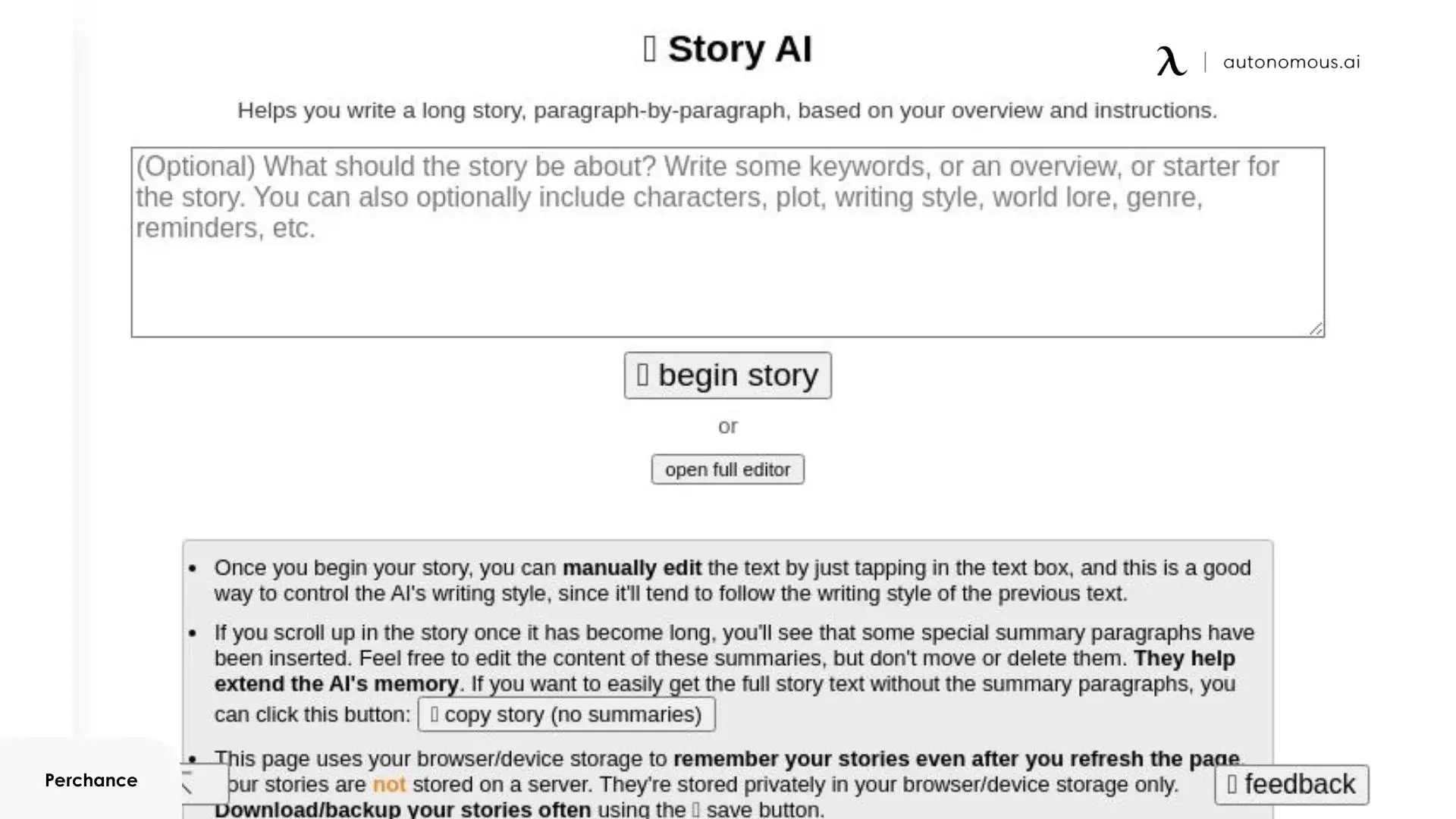 Perchance AI story generator