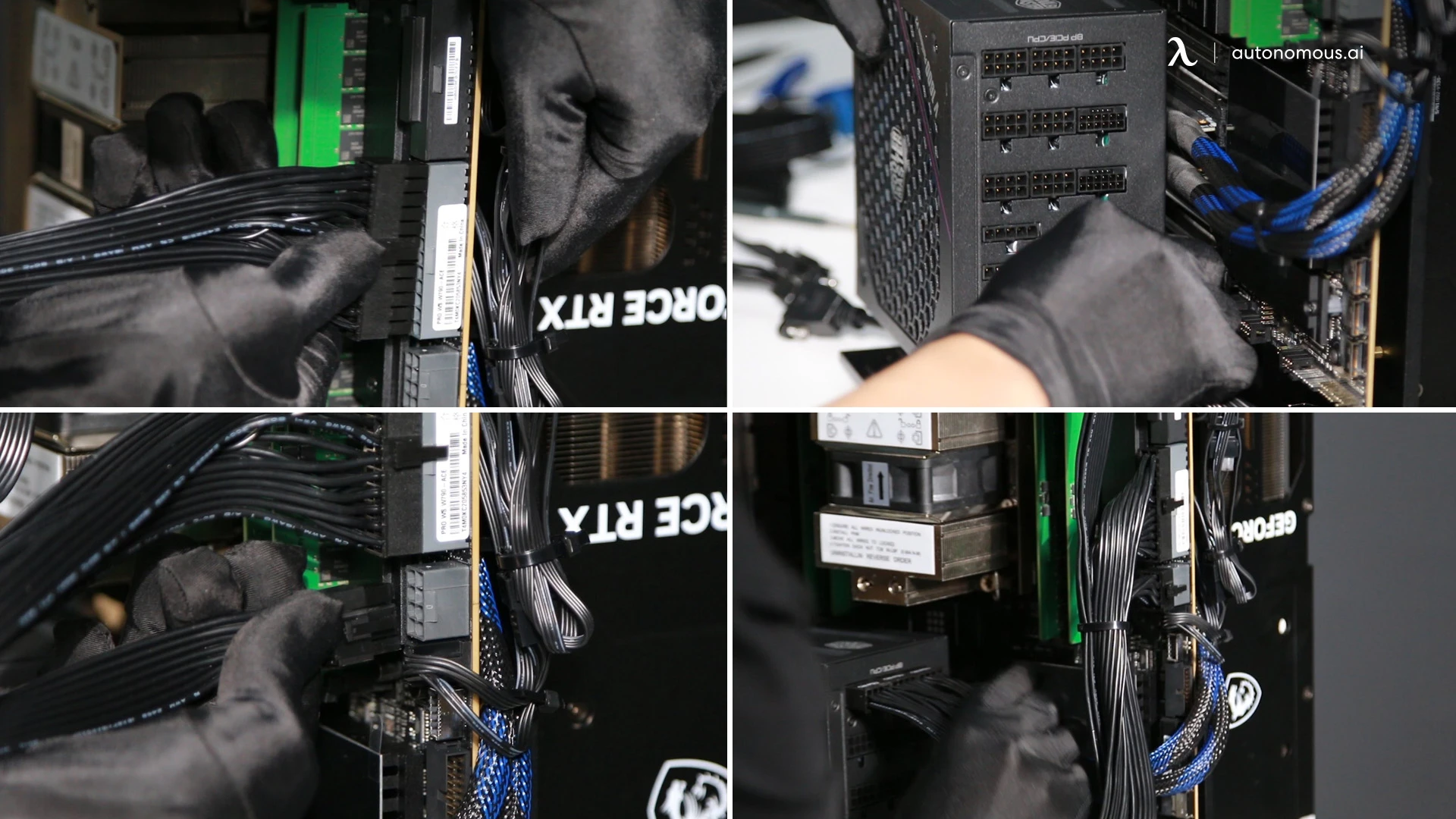  Connect: 24-pin ATX, 8-pin EPS for CPU, 2x 12V-2x6 for GPUs, SATA for fans.