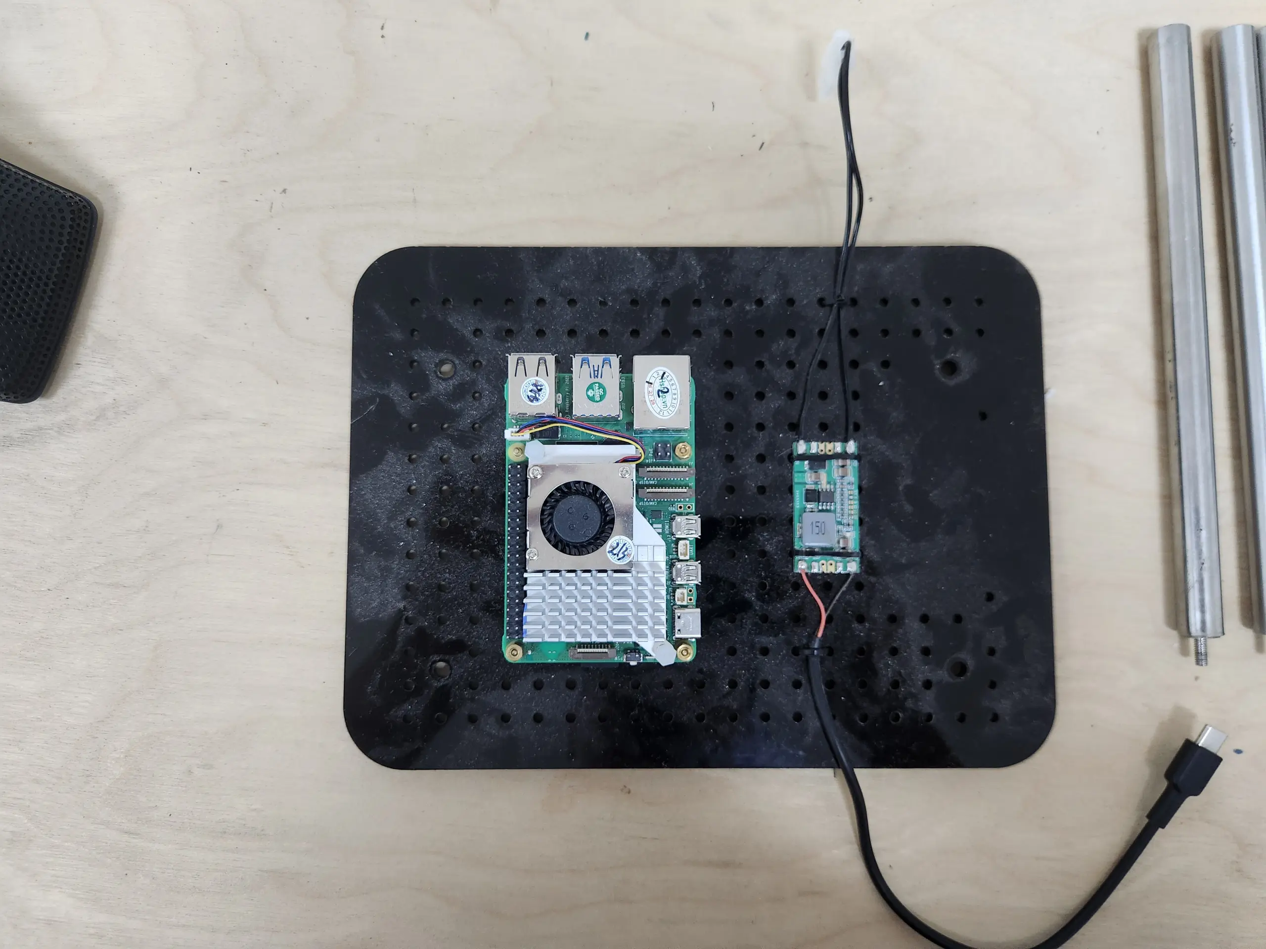 Raspberry Pi 5 mounted on the first plate with Active Cooler