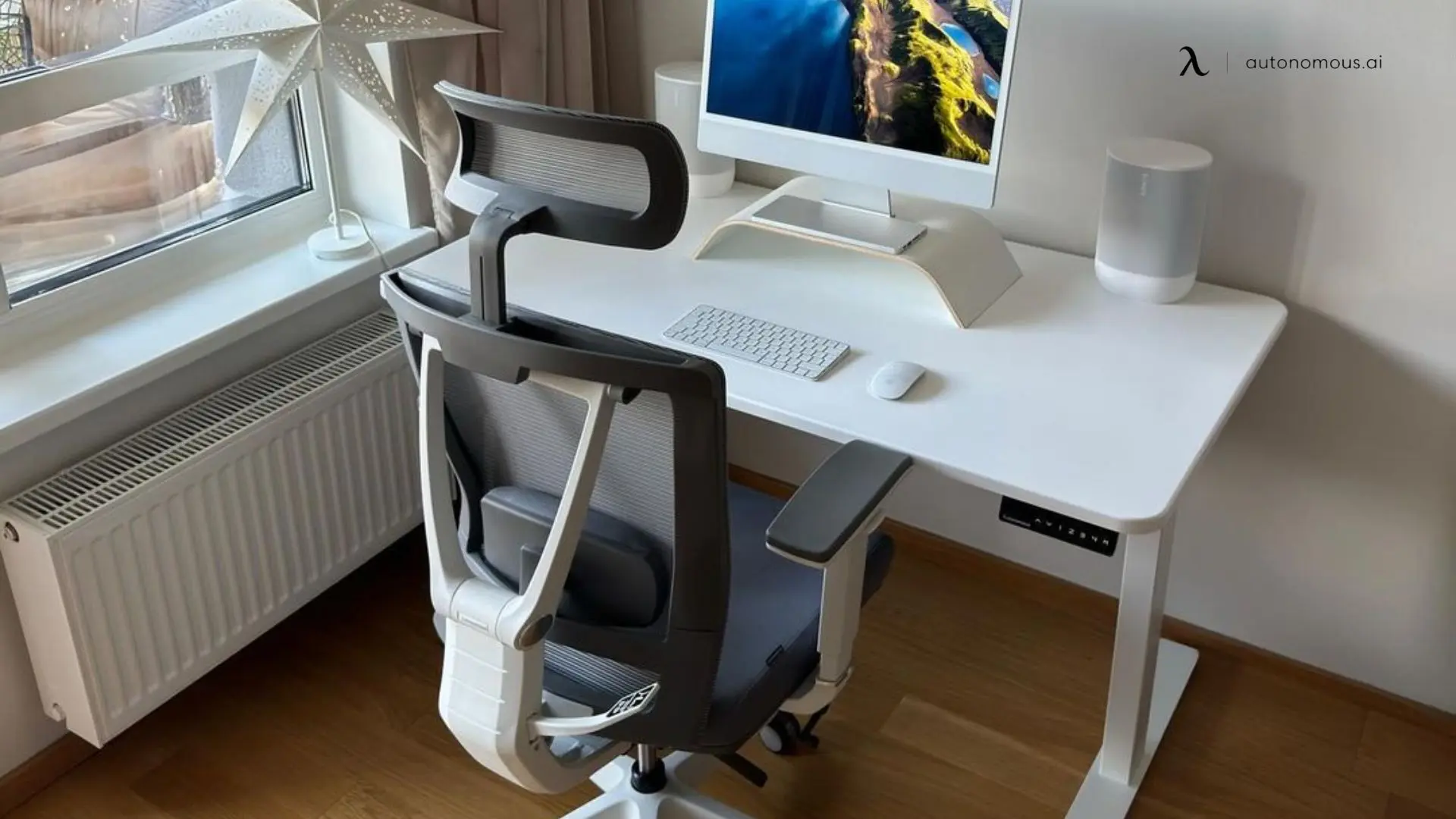 Clean white with an ergonomic chair