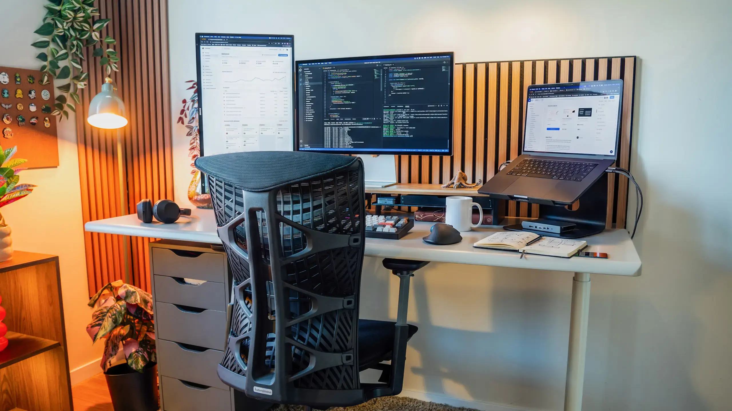 A developer's triple-screen station