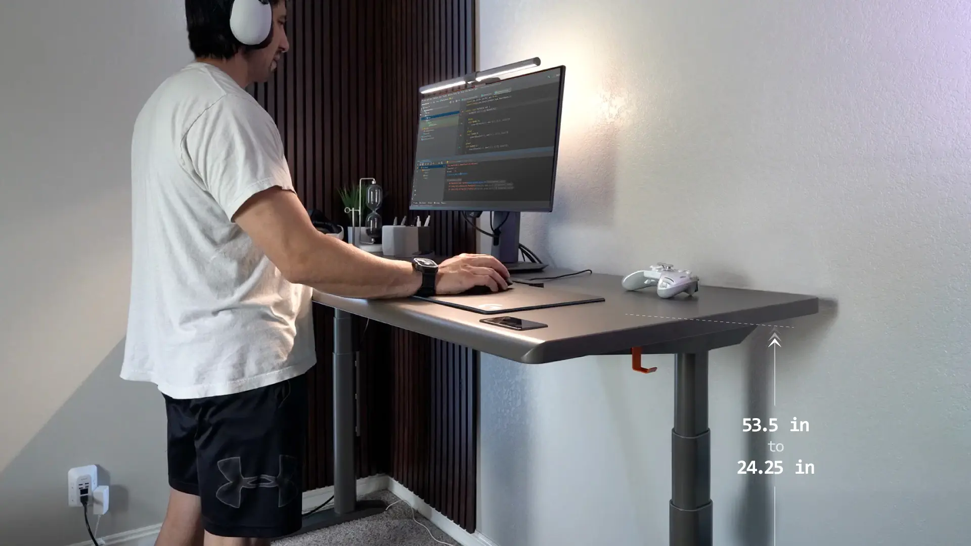 Standing desk with monitors at full height