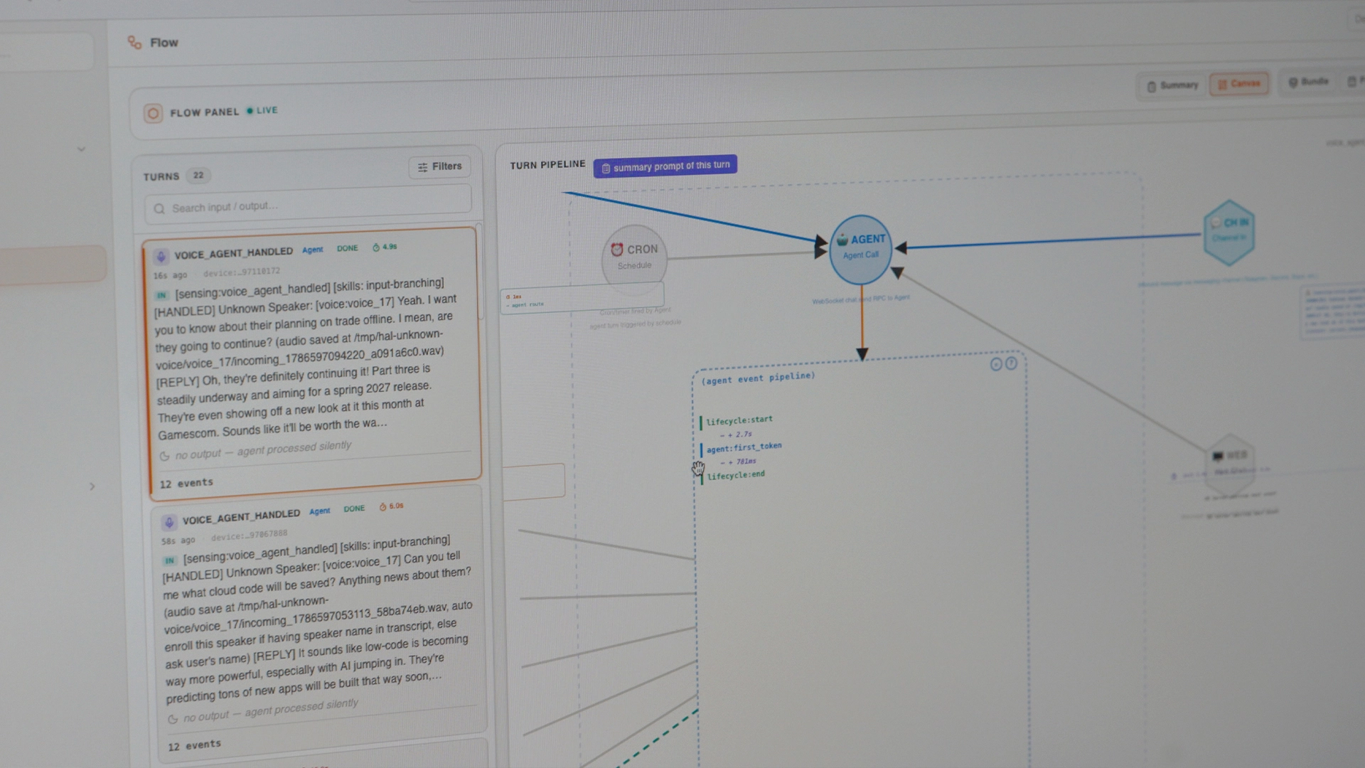Agent workflow diagram on a screen