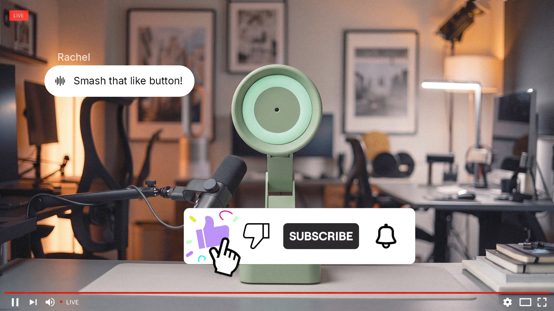 A live stream with Lamp beside the microphone asking viewers to hit the like button