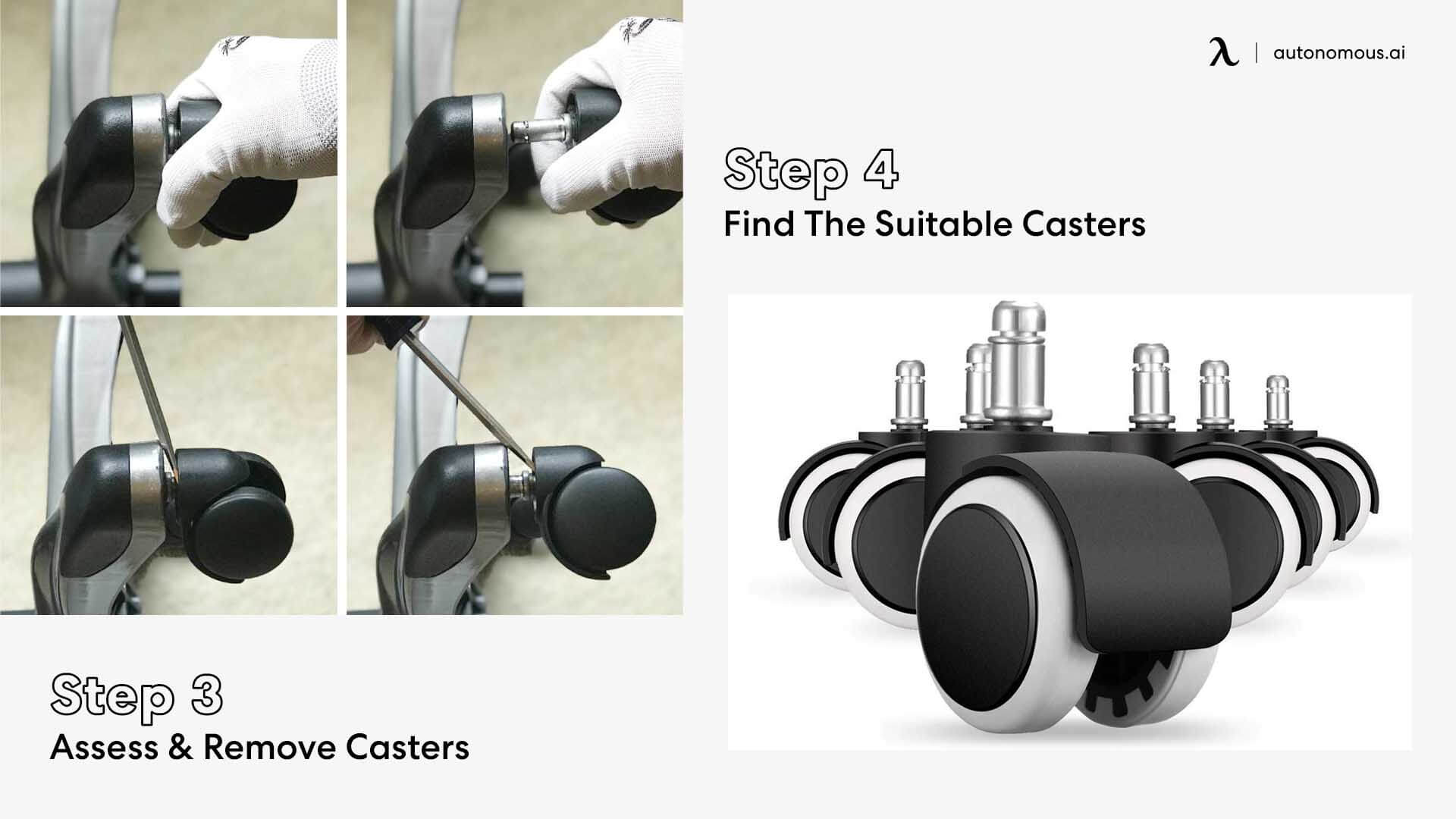 Remove office chair wheels and find suitable casters