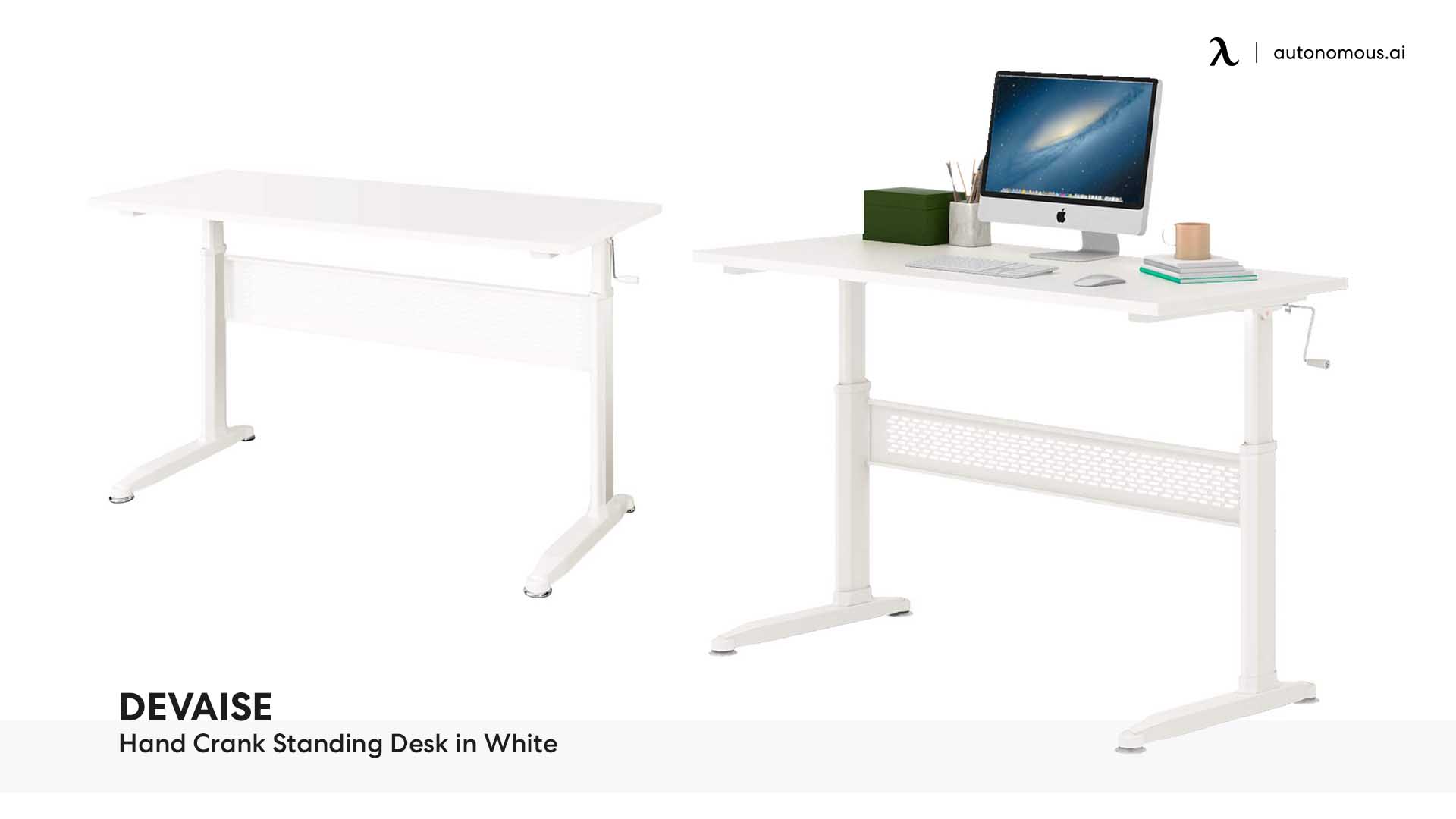 DEVAISE Hand Crank Standing Desk in White