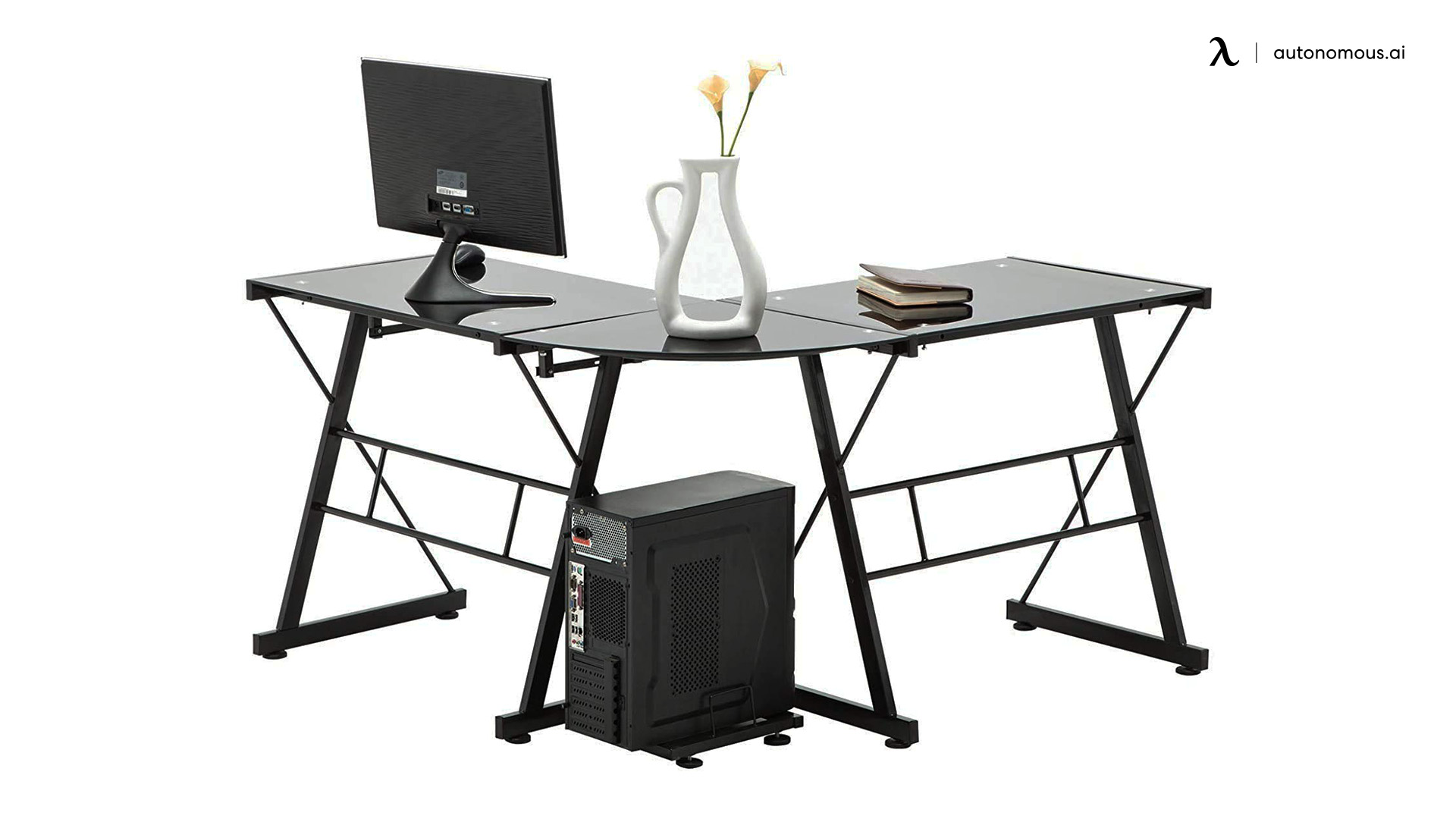 Mecor L Shaped Tempered Glass Computer Desk