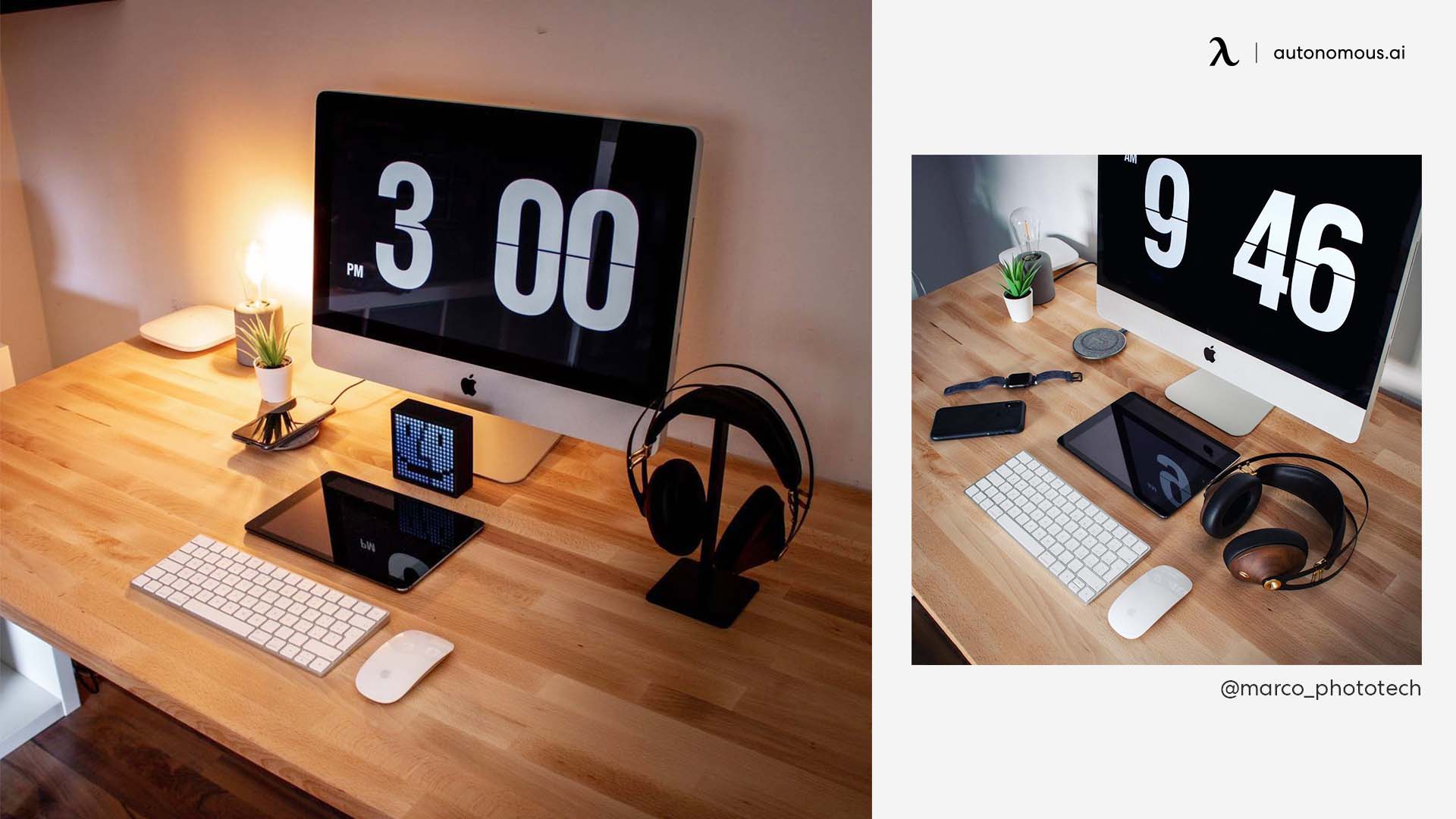 Warm Wood Black Desk Setup