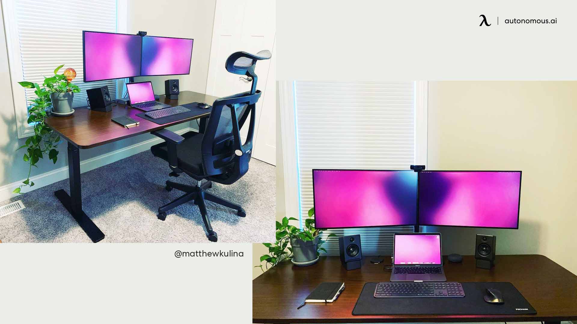 Dual Screen Black Desk Setup