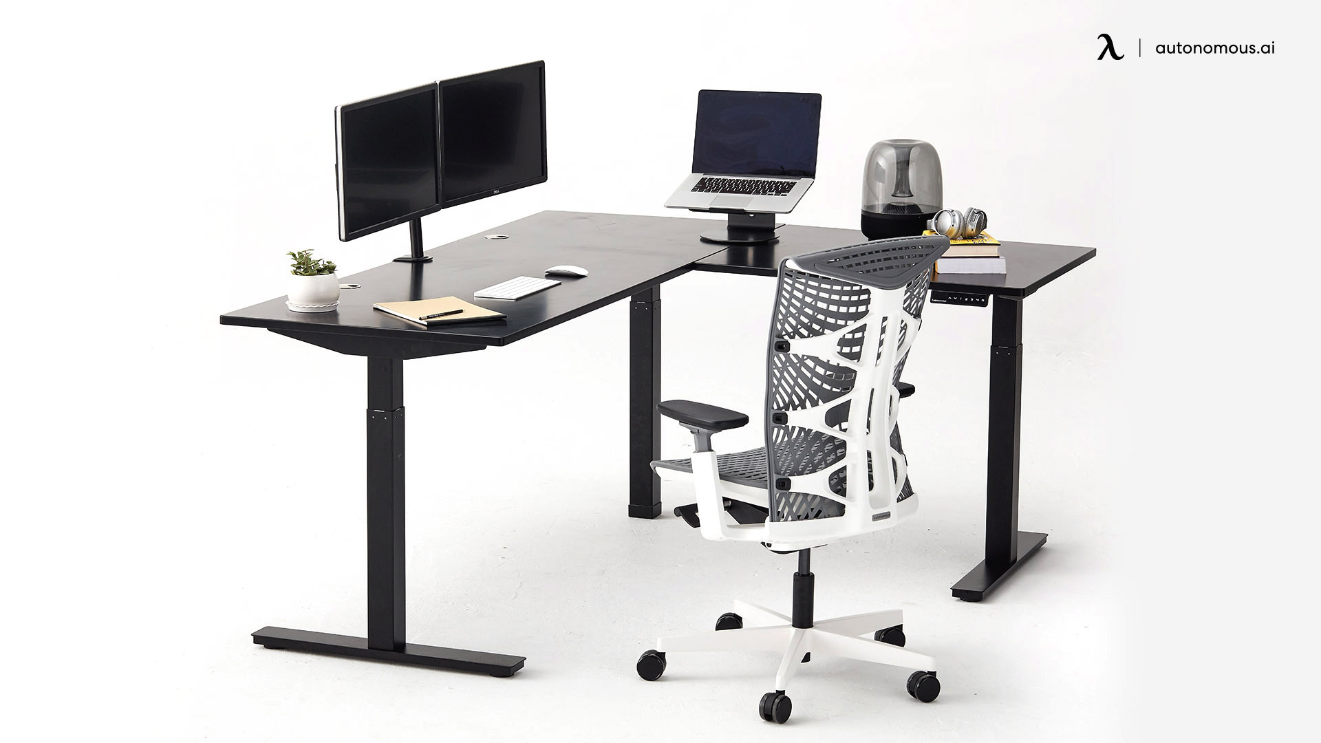 L-shaped smart desk