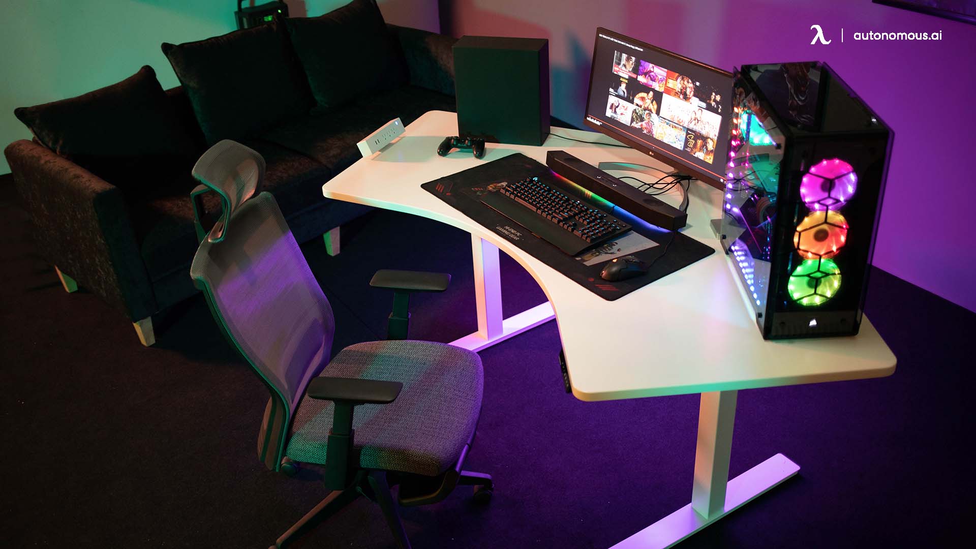 LED's setup Xbox One gaming desk.