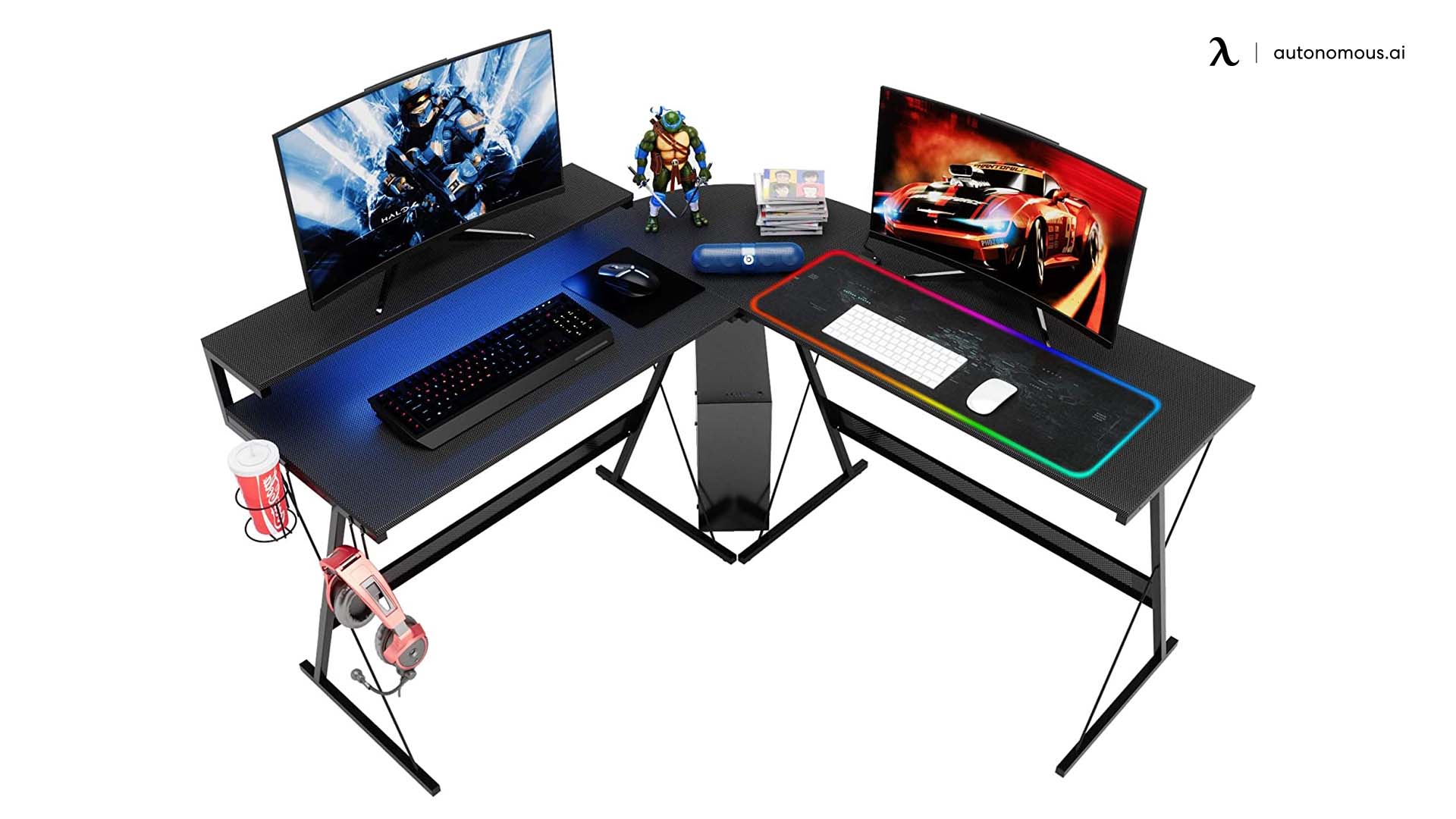 bestier led l-shaped gaming desk